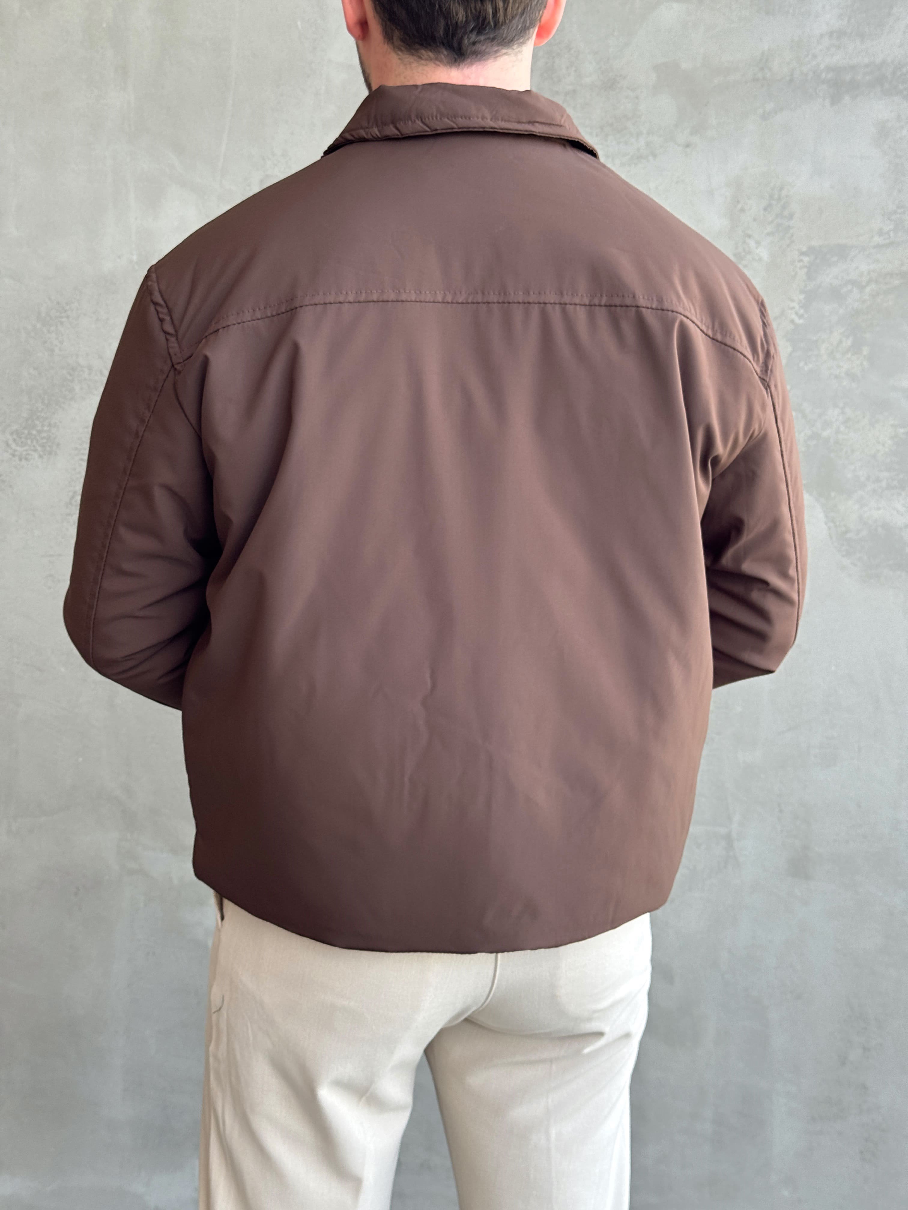 Erkek Yeni Sezon Regular Fit İçi Astarlı Elyaf Dolgulu Dokuma Kumaş Ceket-Kahverengi(E1798)