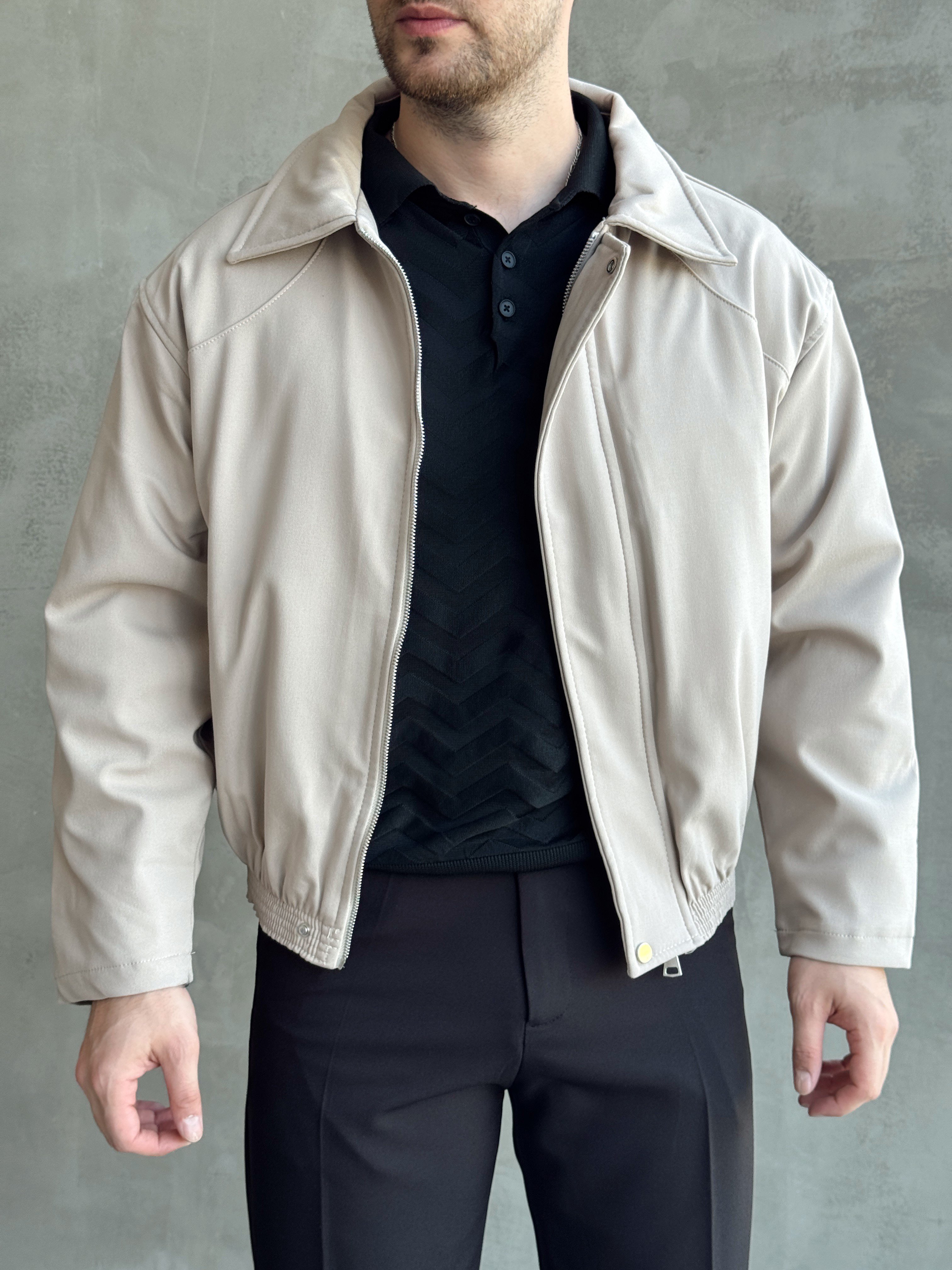 Erkek Yeni Sezon Regular Fit Kesim İçi Astarlı Beli Lastik Detay Gabardin Kumaş Ceket-Bej(E1801)