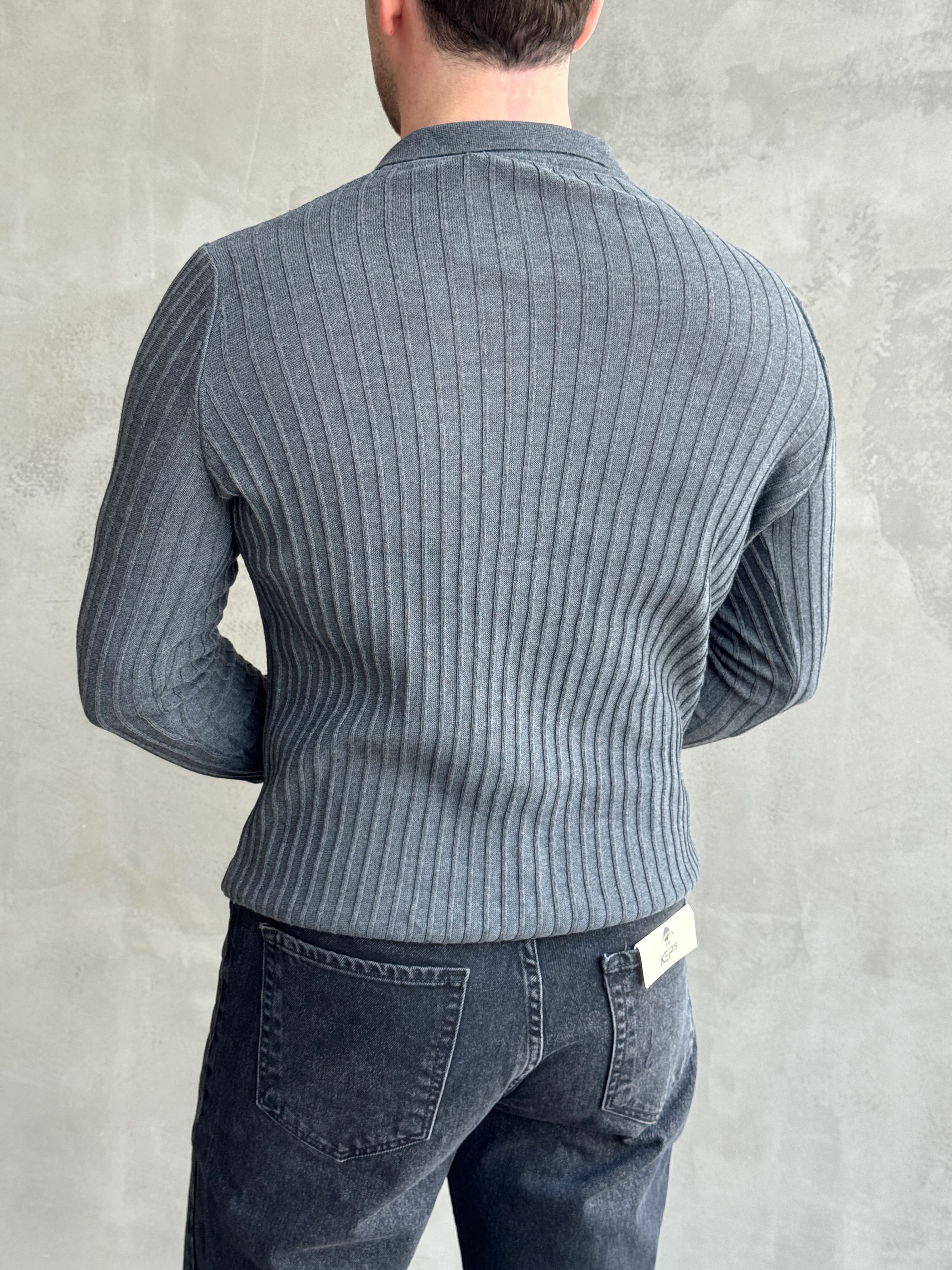 Erkek Yeni Sezon Regular Fit Polo Yaka Düğmeli Triko Kazak-Antrasit(E1792)