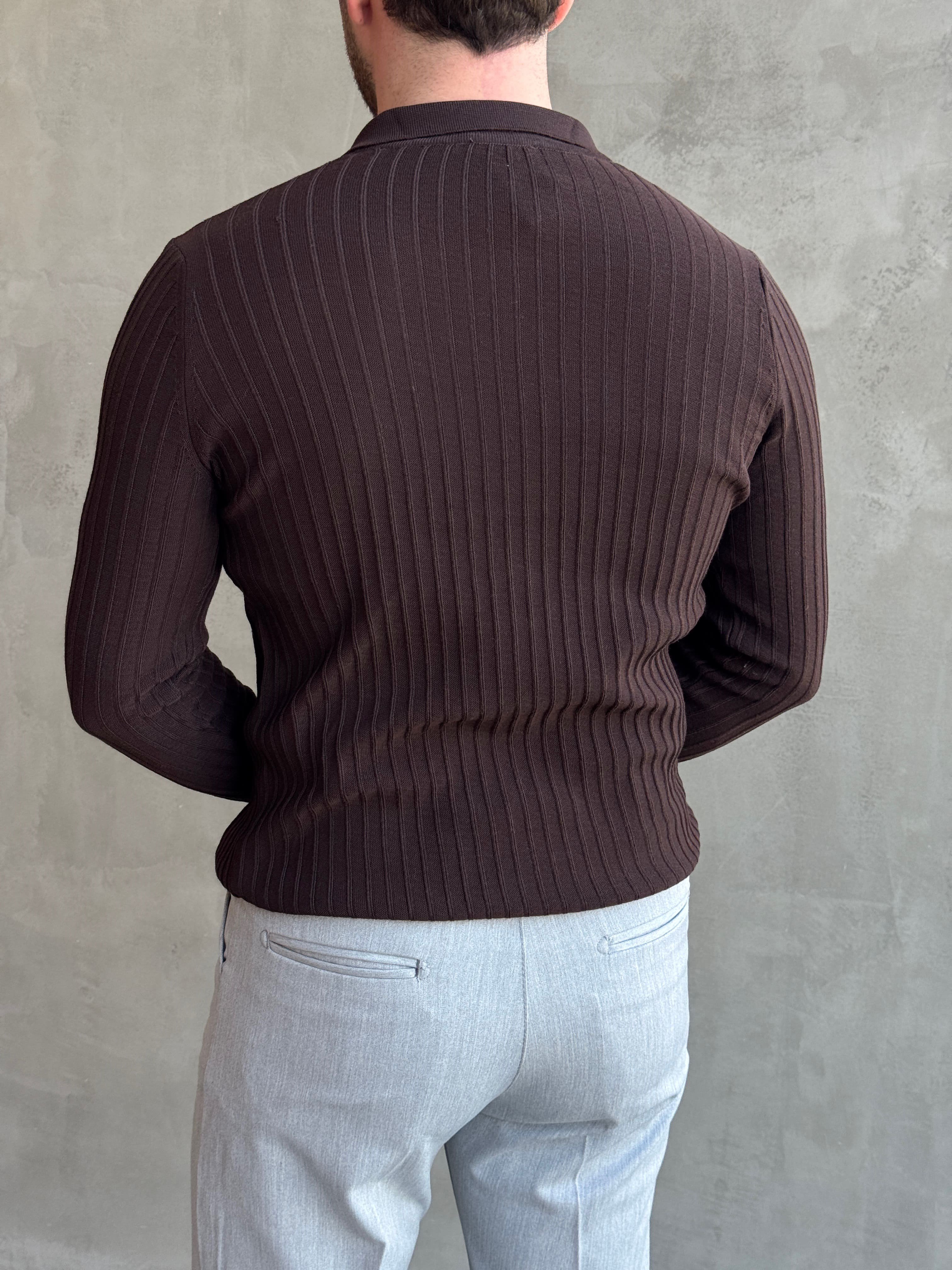 Erkek Yeni Sezon Regular Fit Polo Yaka Düğmeli Triko Kazak-Kahverengi(E1792)