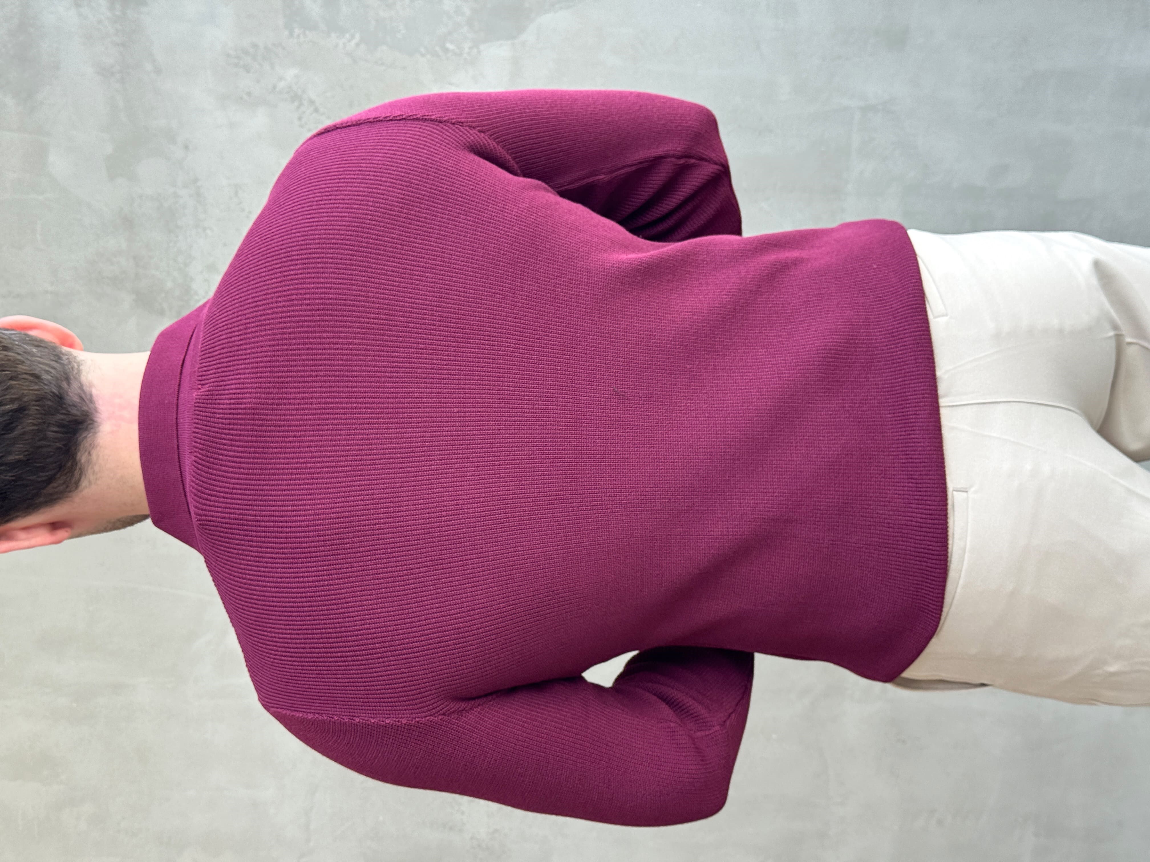 Erkek Yeni Sezon Regular Fit Yaka Fermuar Detaylı Triko Kazak-Bordo(E1790)