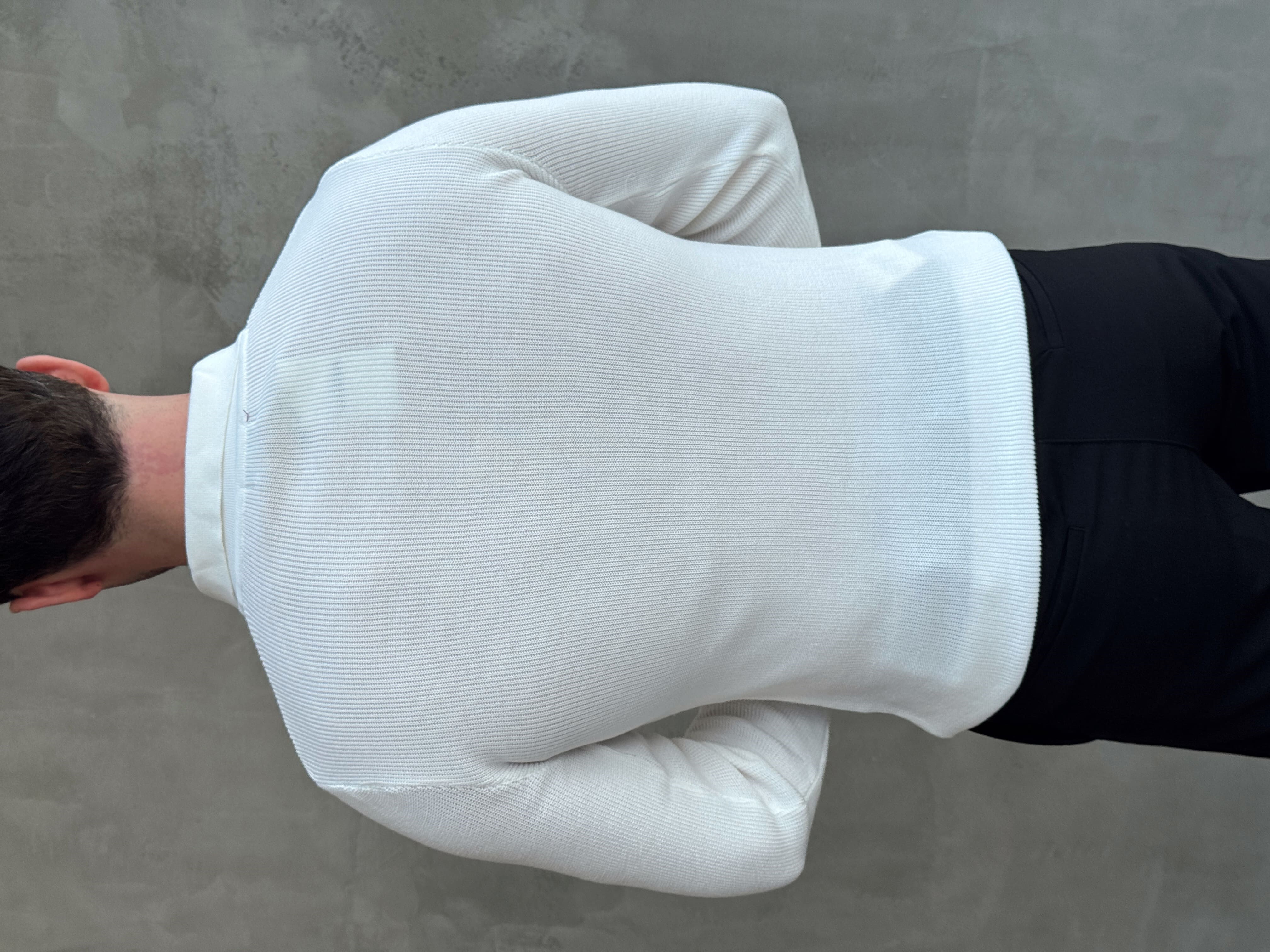 Erkek Yeni Sezon Regular Fit Yaka Fermuar Detaylı Triko Kazak-Beyaz(E1790)