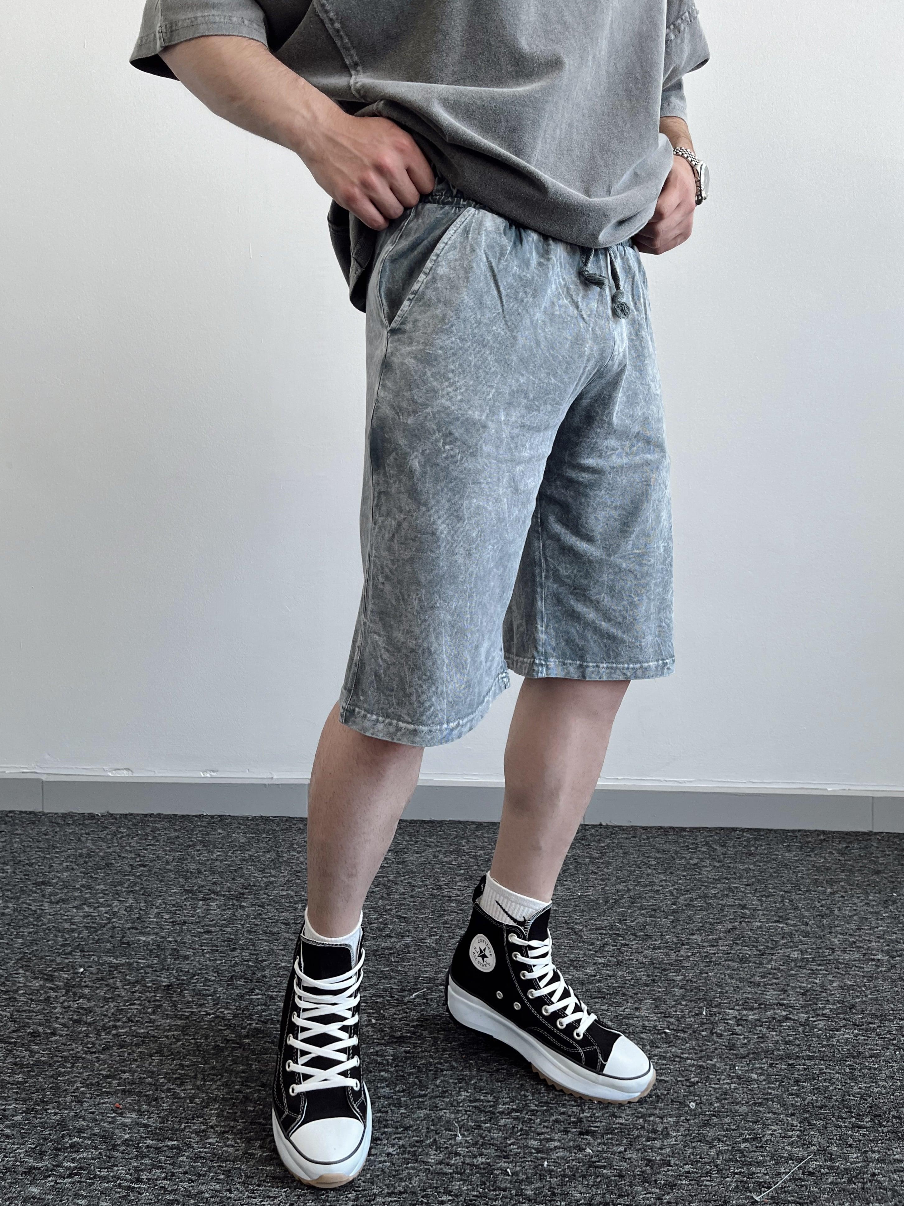 Erkek Yıkama Detay Regular Fit Örme Basic Şort-Gri(E1078)
