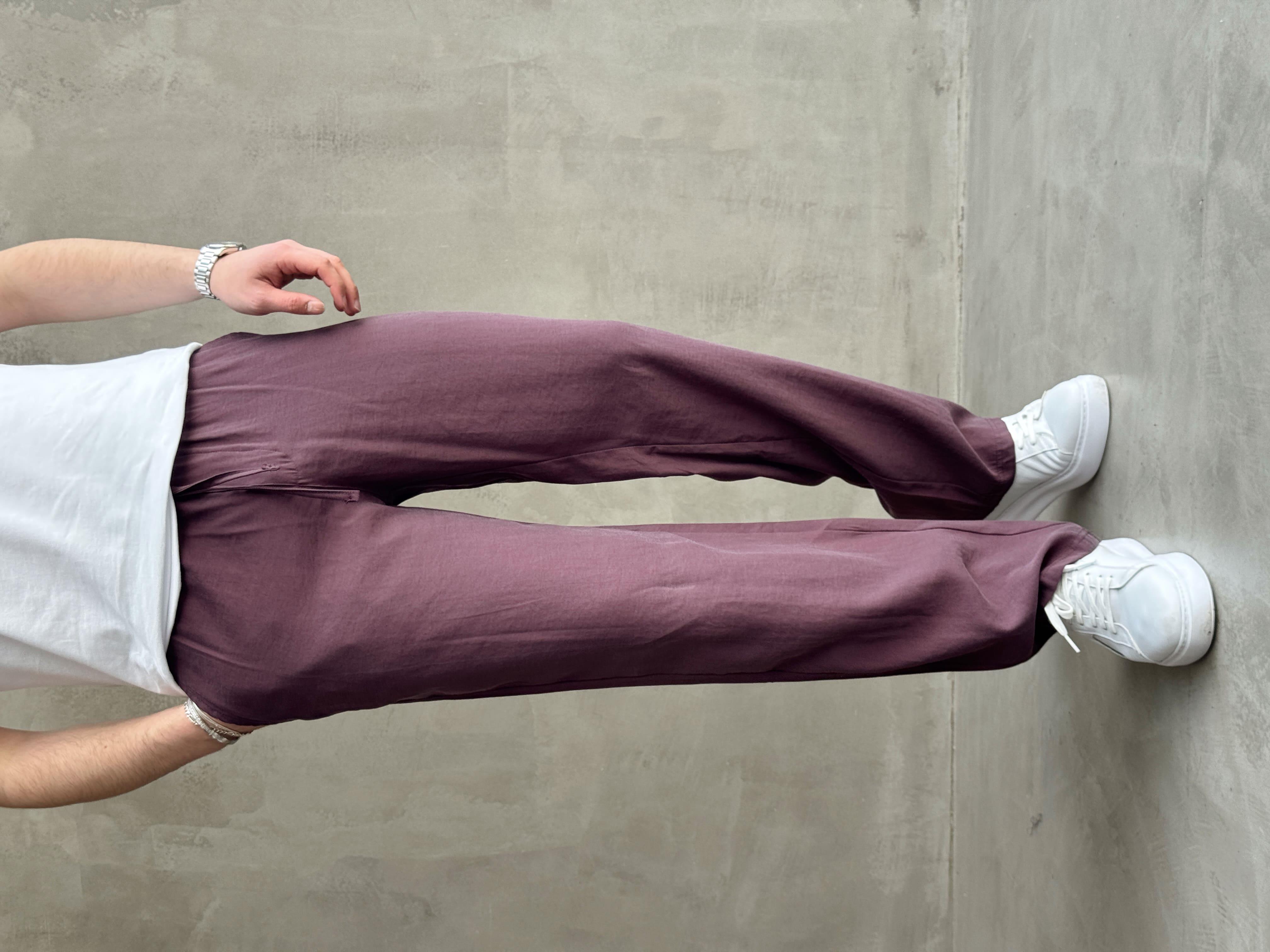 Erkek Yüksek Kalite Beli Lastikli Baggy Kalıp Modal Kumaş Pantolon-Bordo(E1620)