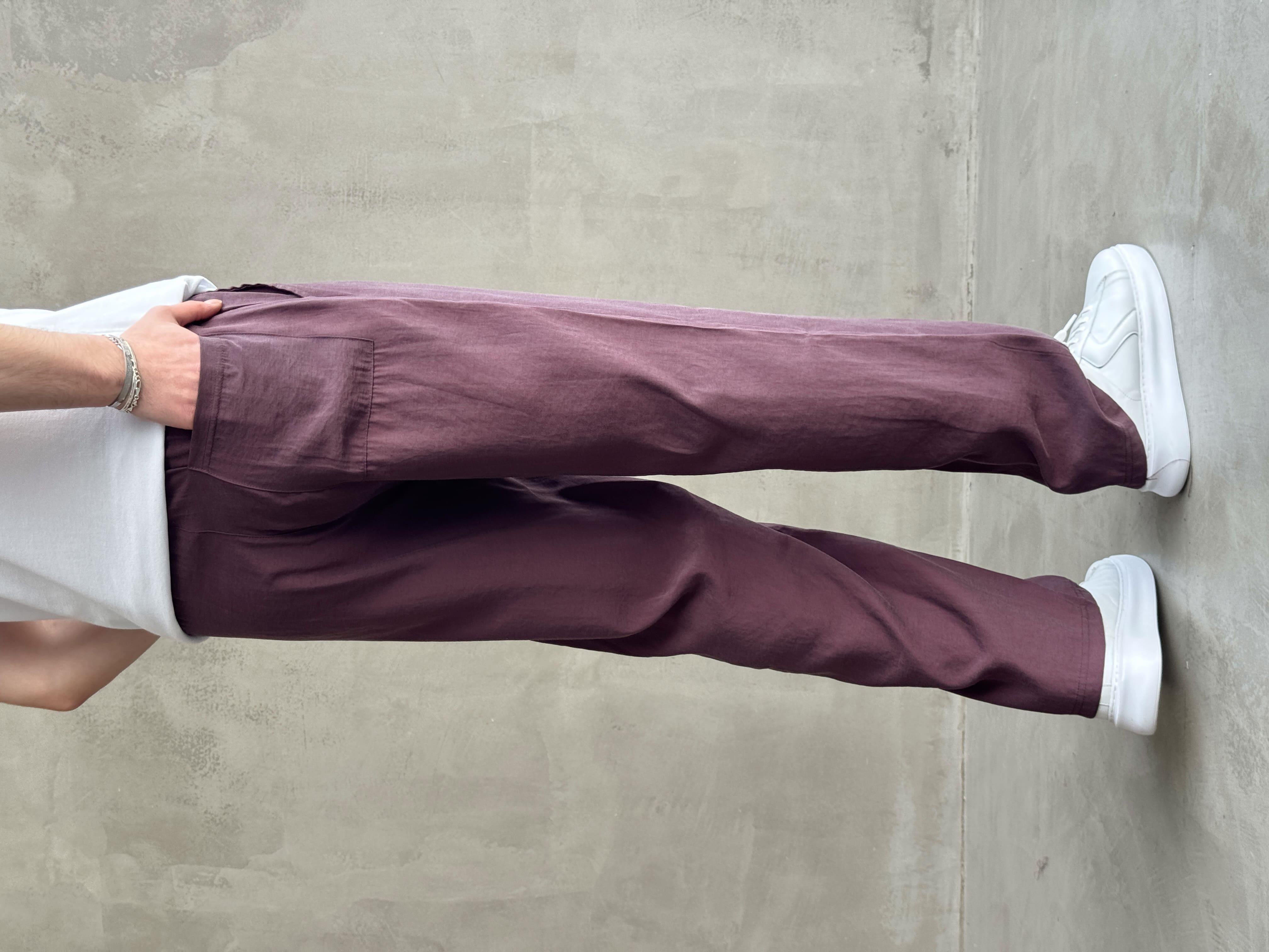 Erkek Yüksek Kalite Beli Lastikli Baggy Kalıp Modal Kumaş Pantolon-Bordo(E1620)