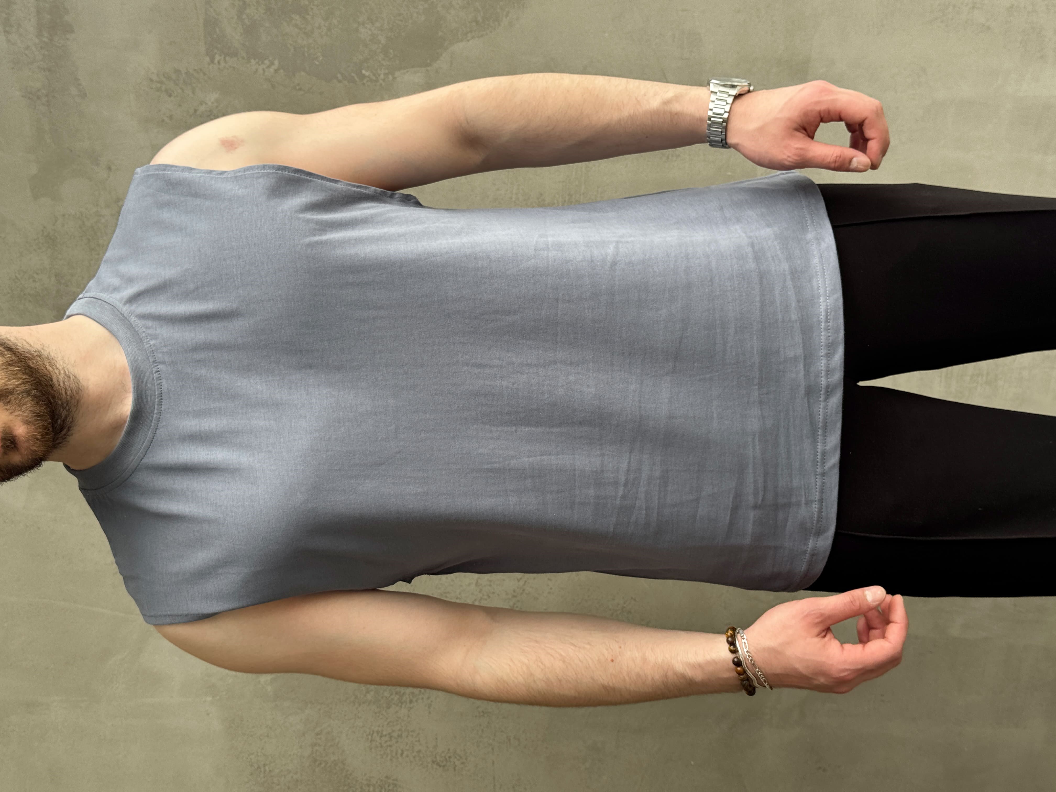 Erkek Yüksek Kalite Oversize Kalıp Bisiklet Yaka Sıfır Kol T-Shirt-Mavi(E1730)