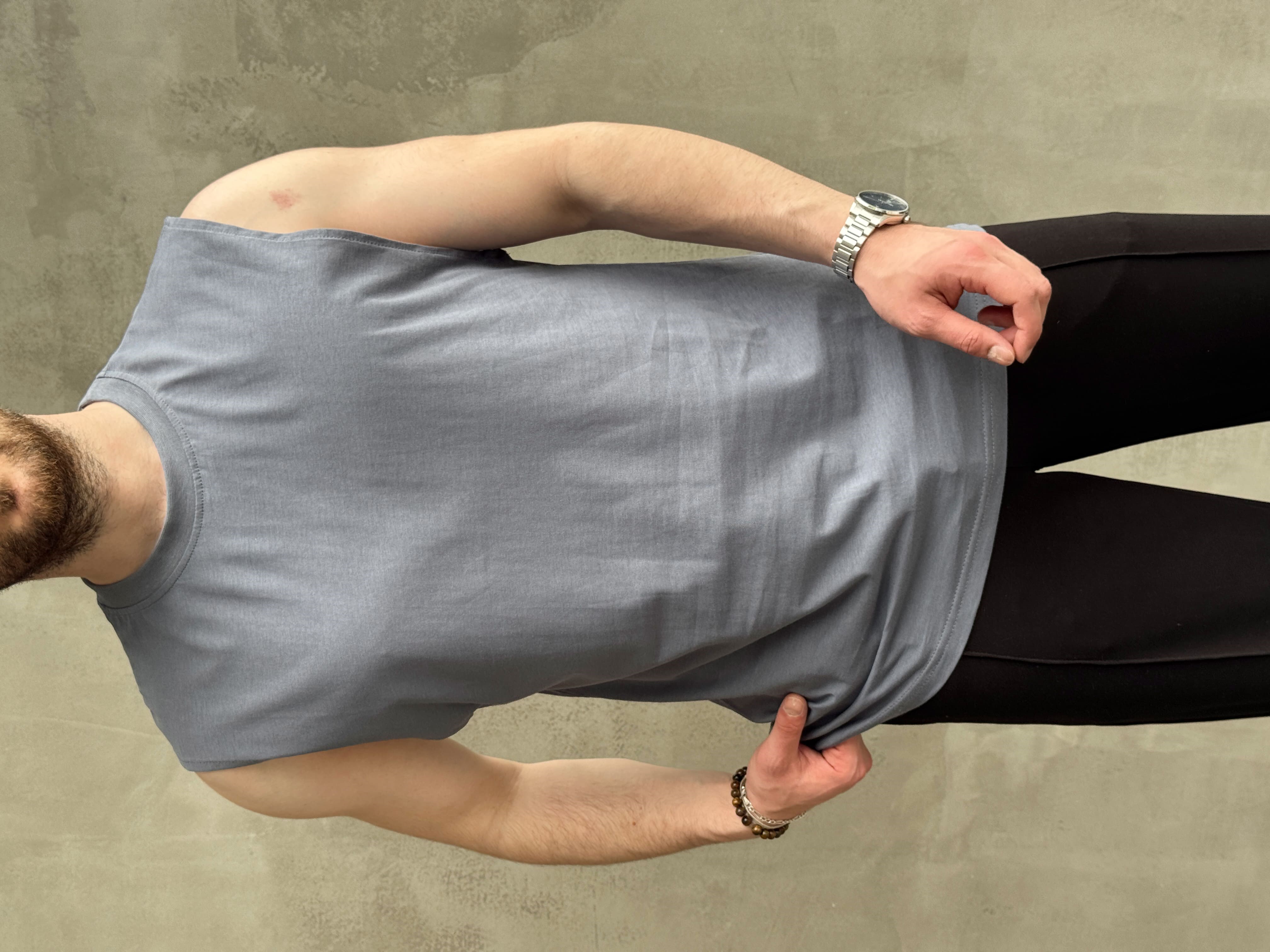 Erkek Yüksek Kalite Oversize Kalıp Bisiklet Yaka Sıfır Kol T-Shirt-Mavi(E1730)