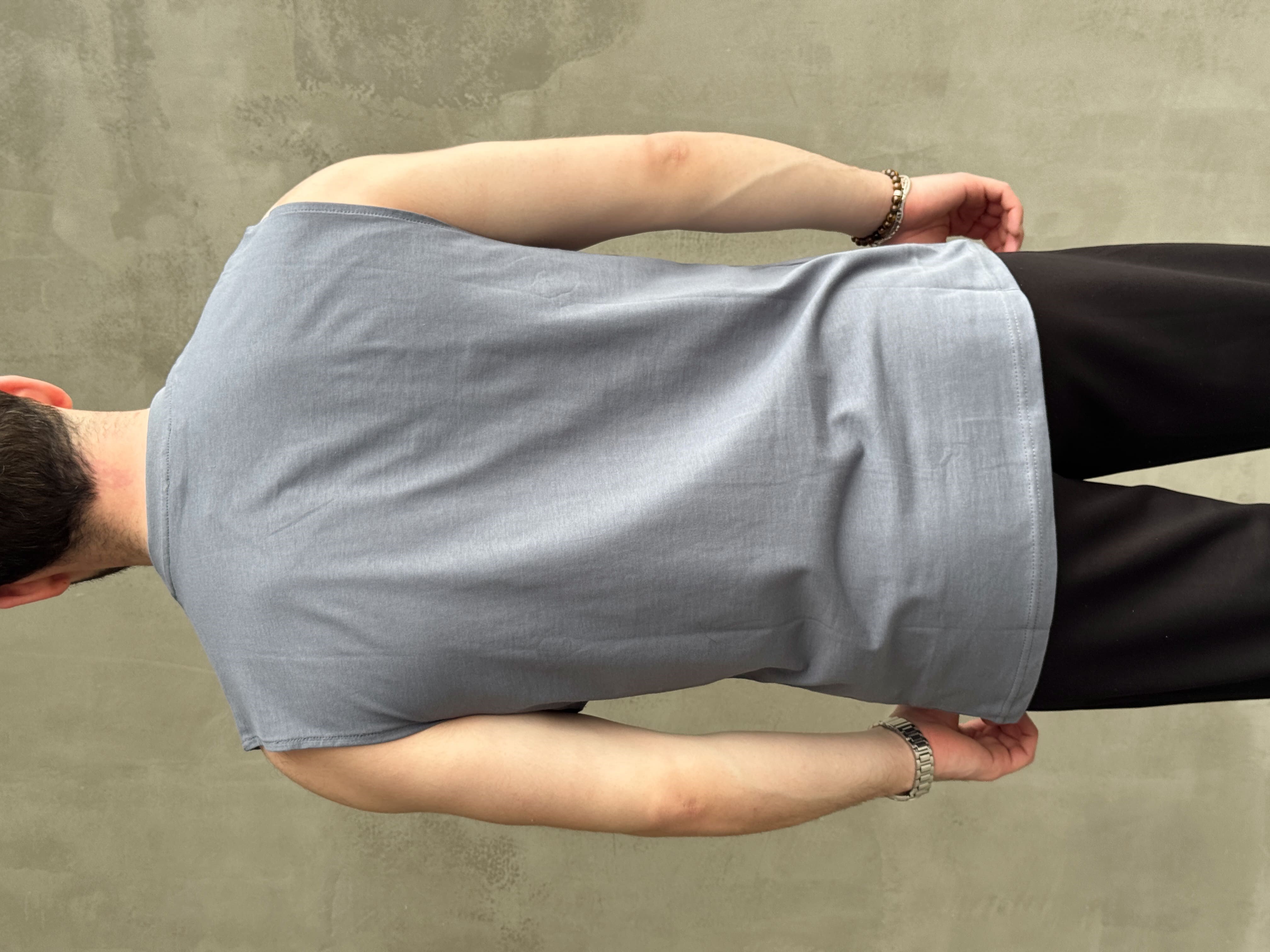 Erkek Yüksek Kalite Oversize Kalıp Bisiklet Yaka Sıfır Kol T-Shirt-Mavi(E1730)