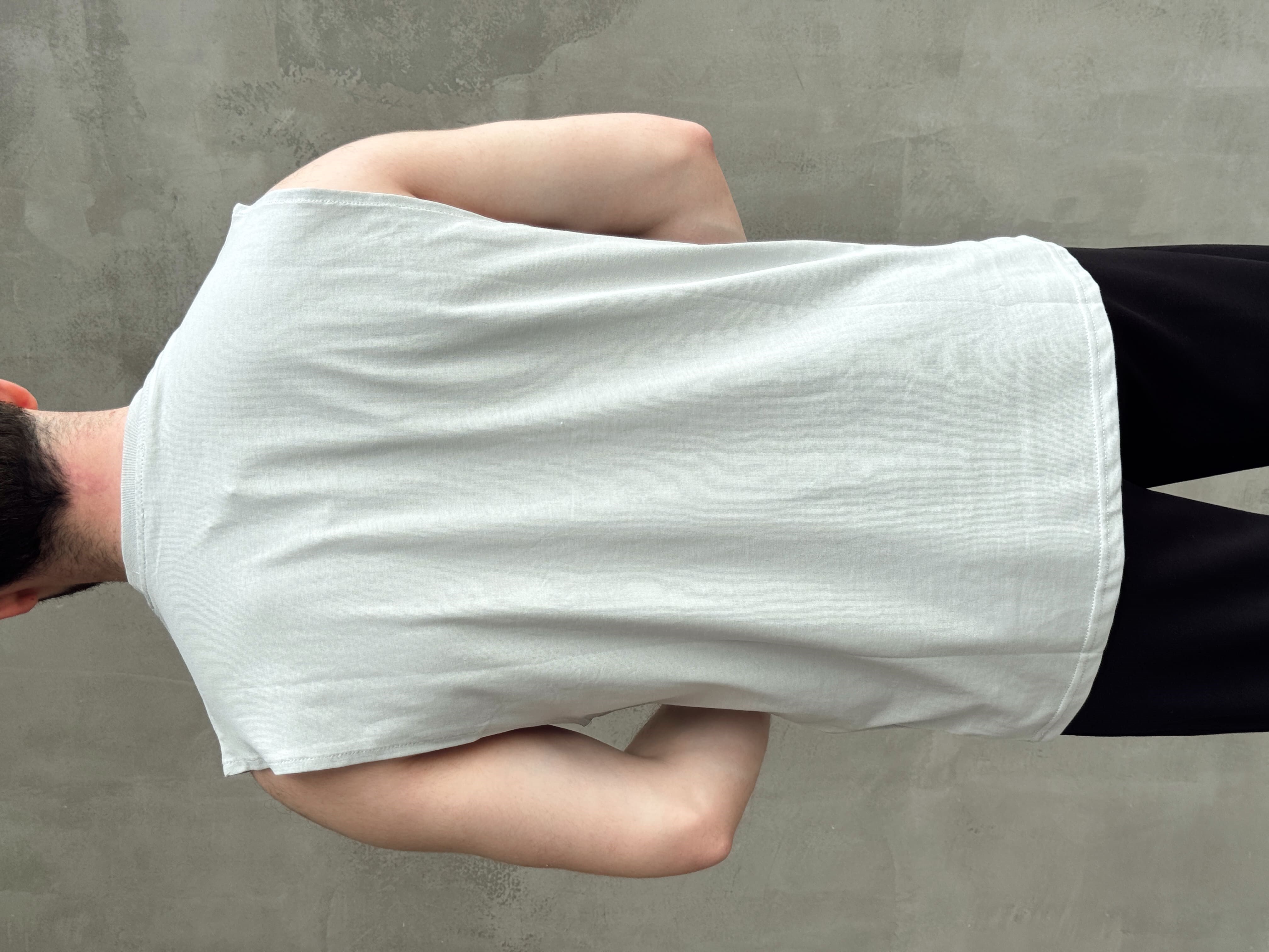 Erkek Yüksek Kalite Oversize Kalıp Bisiklet Yaka Sıfır Kol T-Shirt-Gri(E1730)