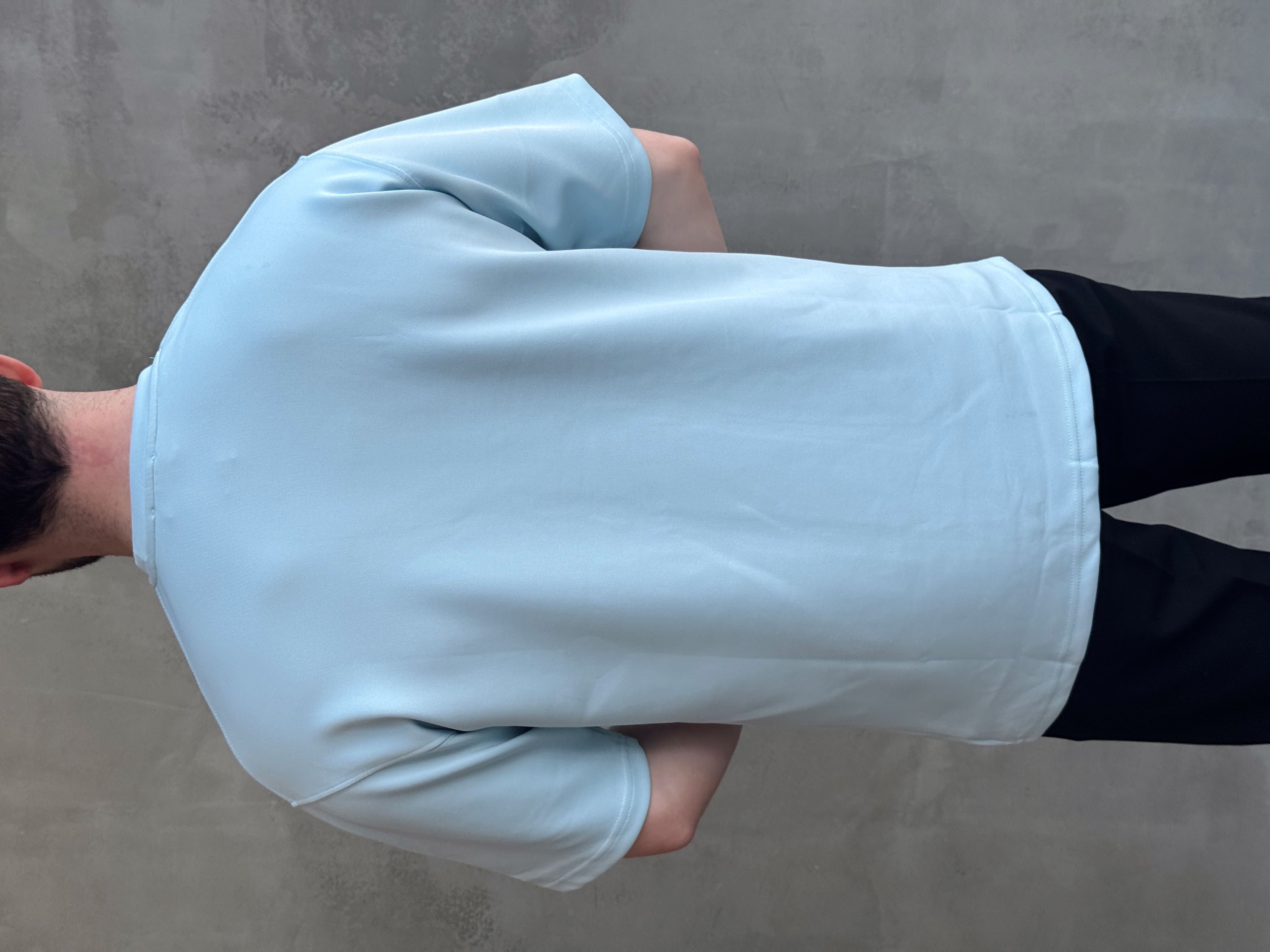 Erkek Yüksek Kalite Oversize Kalıp Bisiklet Yaka Yumuşak Dokulu Düz T-Shirt-Bebe Mavi(E1673)