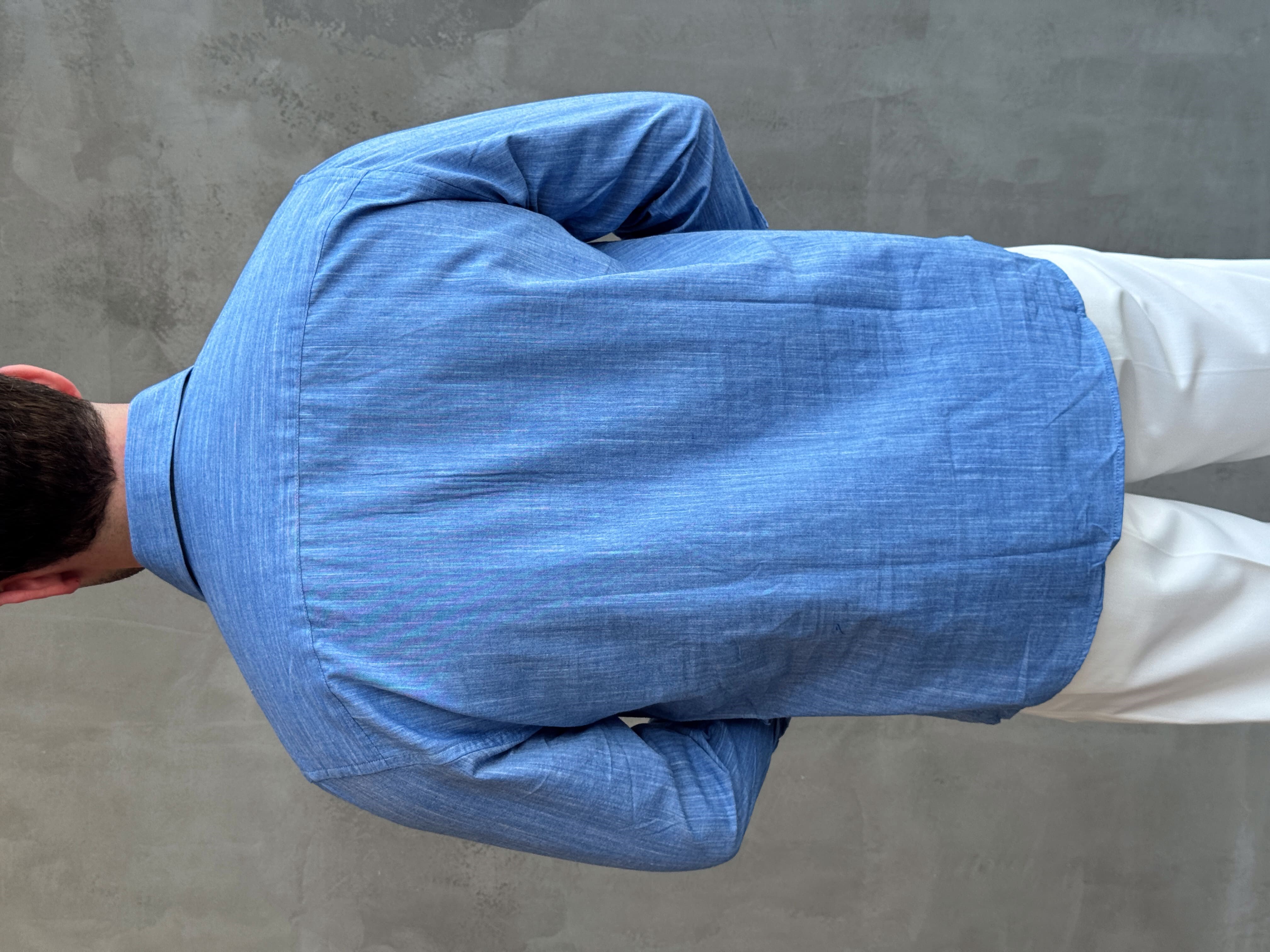 Erkek Yüksek Kalite Oversize Kalıp Cep Detaylı Keten Karışımlı Gömlek-Lacivert(E1601)