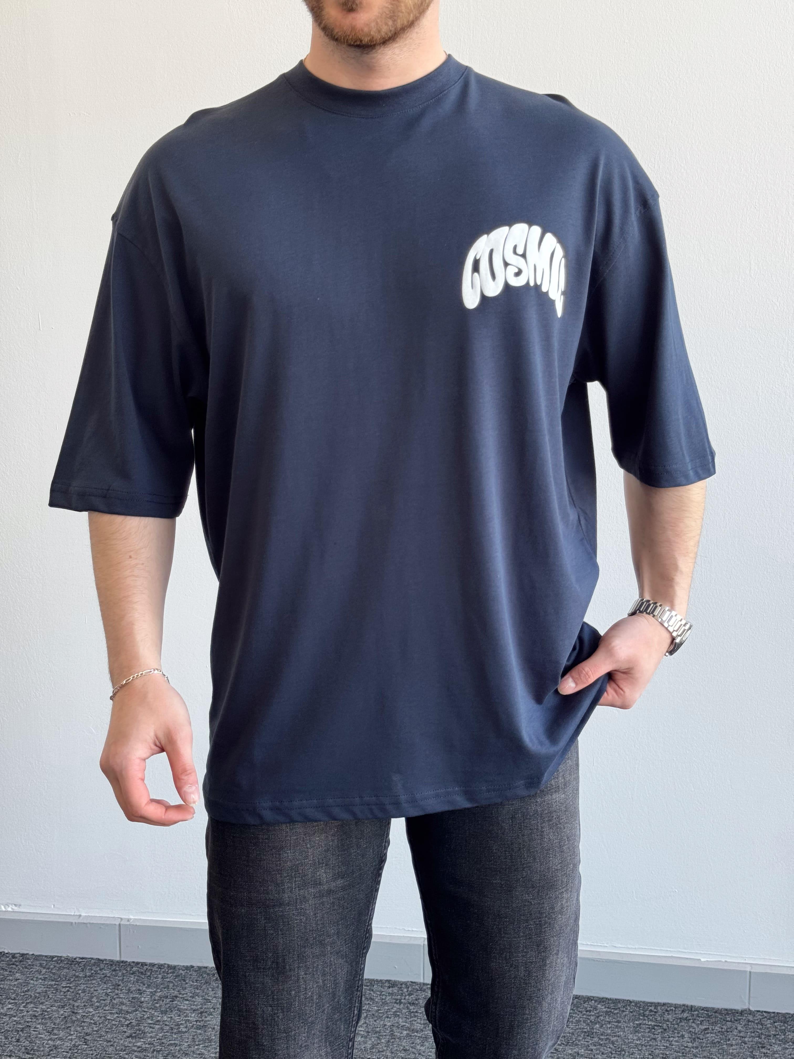 Erkek Yüksek Kalite Oversize Kalıp Cosmic Baskı Detay T-Shirt-Lacivert(E1371)