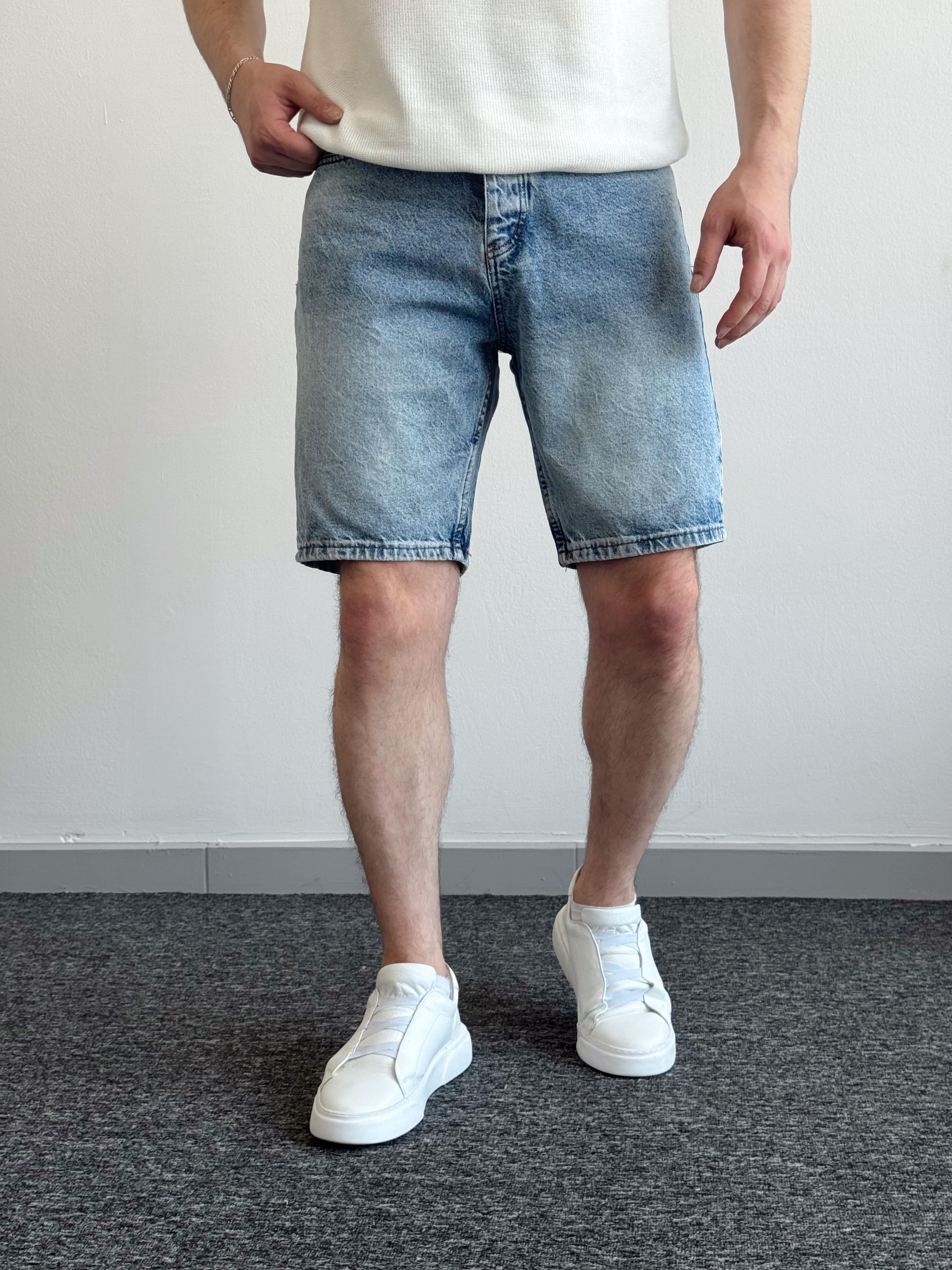 Erkek Yüksek Kalite Oversize Kalıp Denim Şort-Mavi(E1422)TD:484