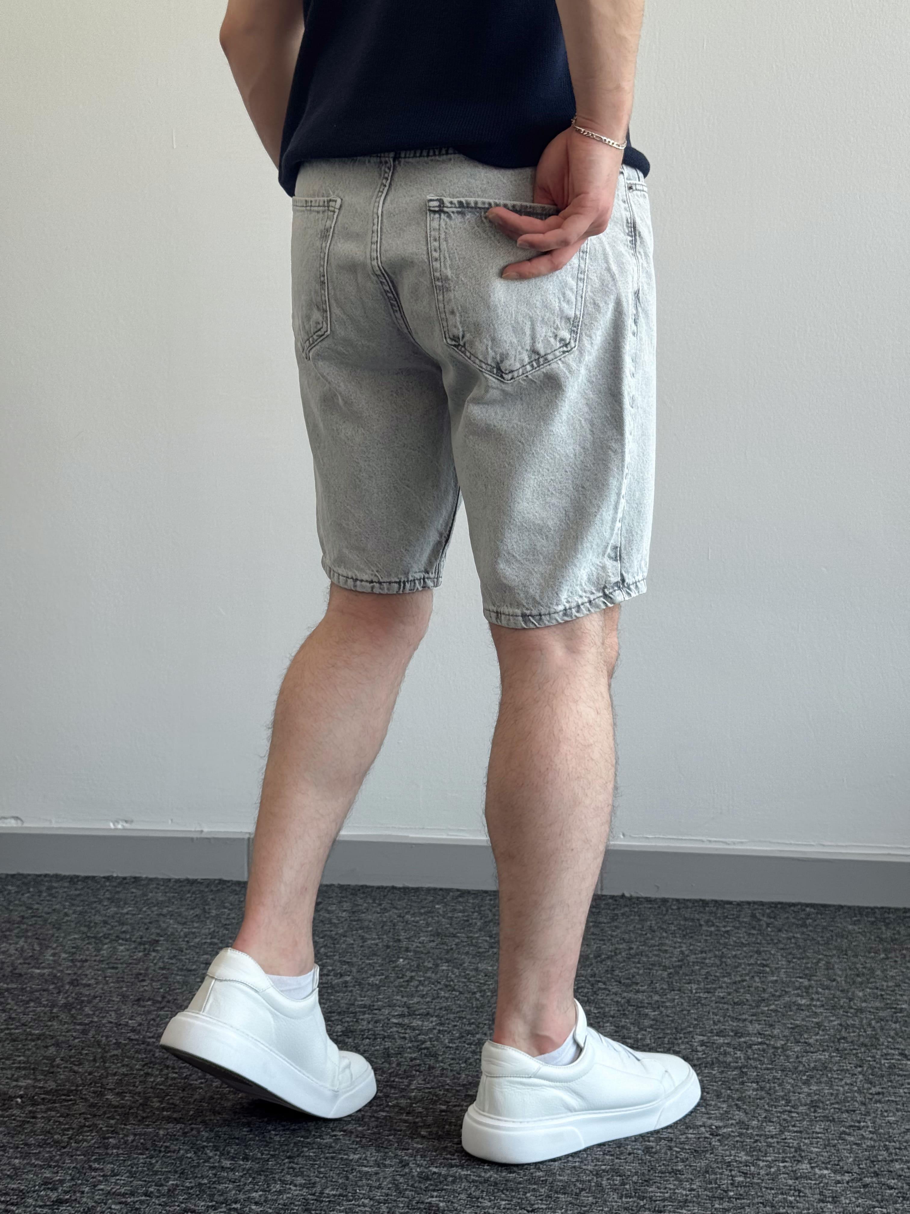 Erkek Yüksek Kalite Oversize Kalıp Denim Şort-Gri(E1422)TD:807