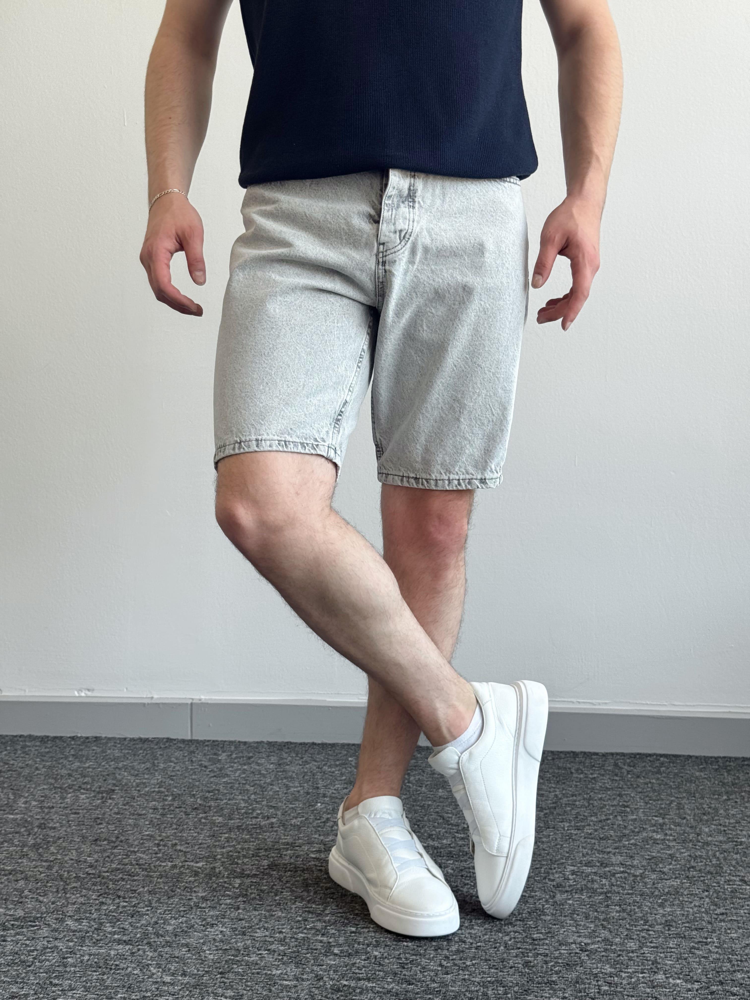 Erkek Yüksek Kalite Oversize Kalıp Denim Şort-Gri(E1422)TD:807