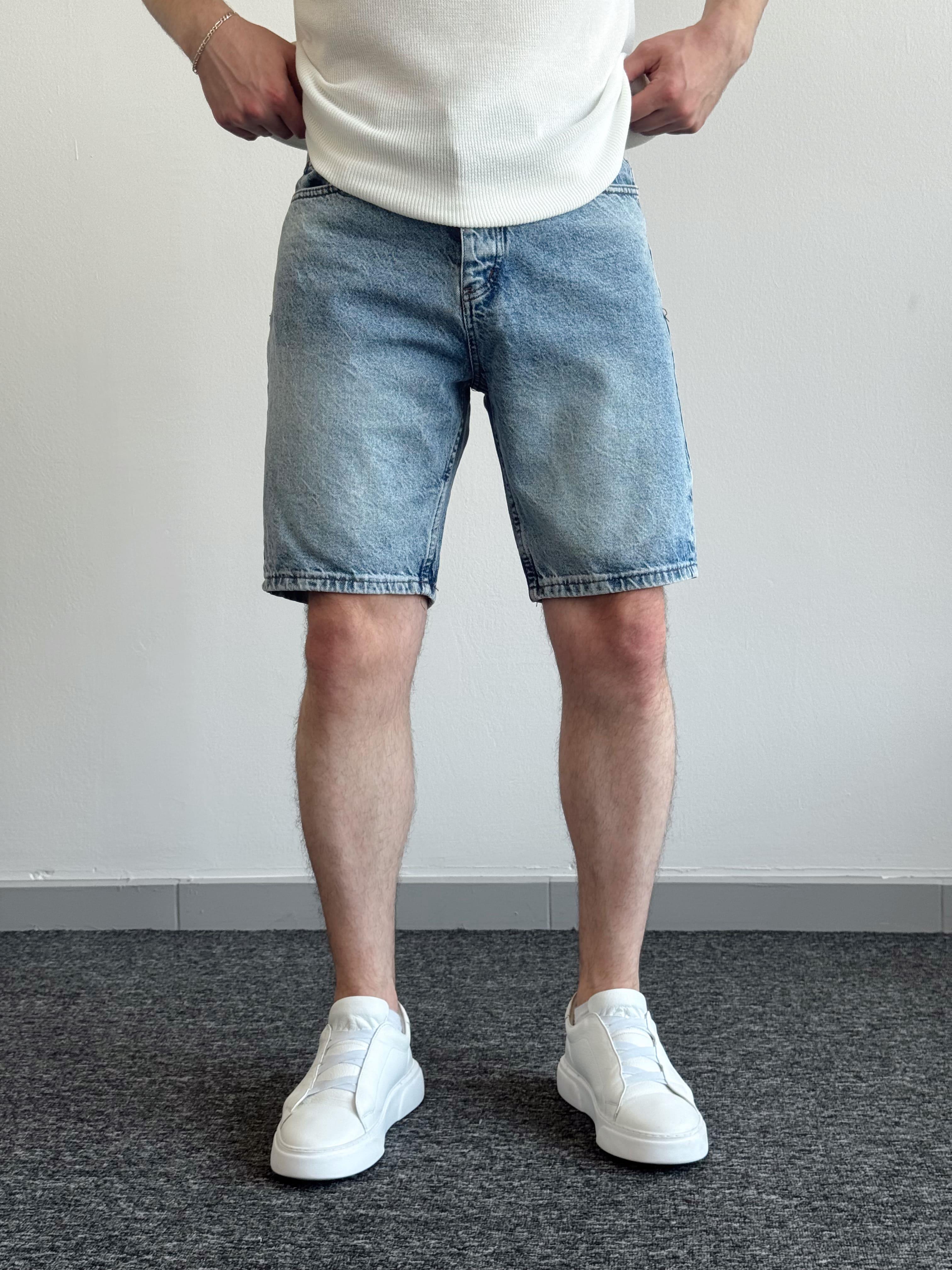Erkek Yüksek Kalite Oversize Kalıp Denim Şort-Mavi(E1422)TD:484
