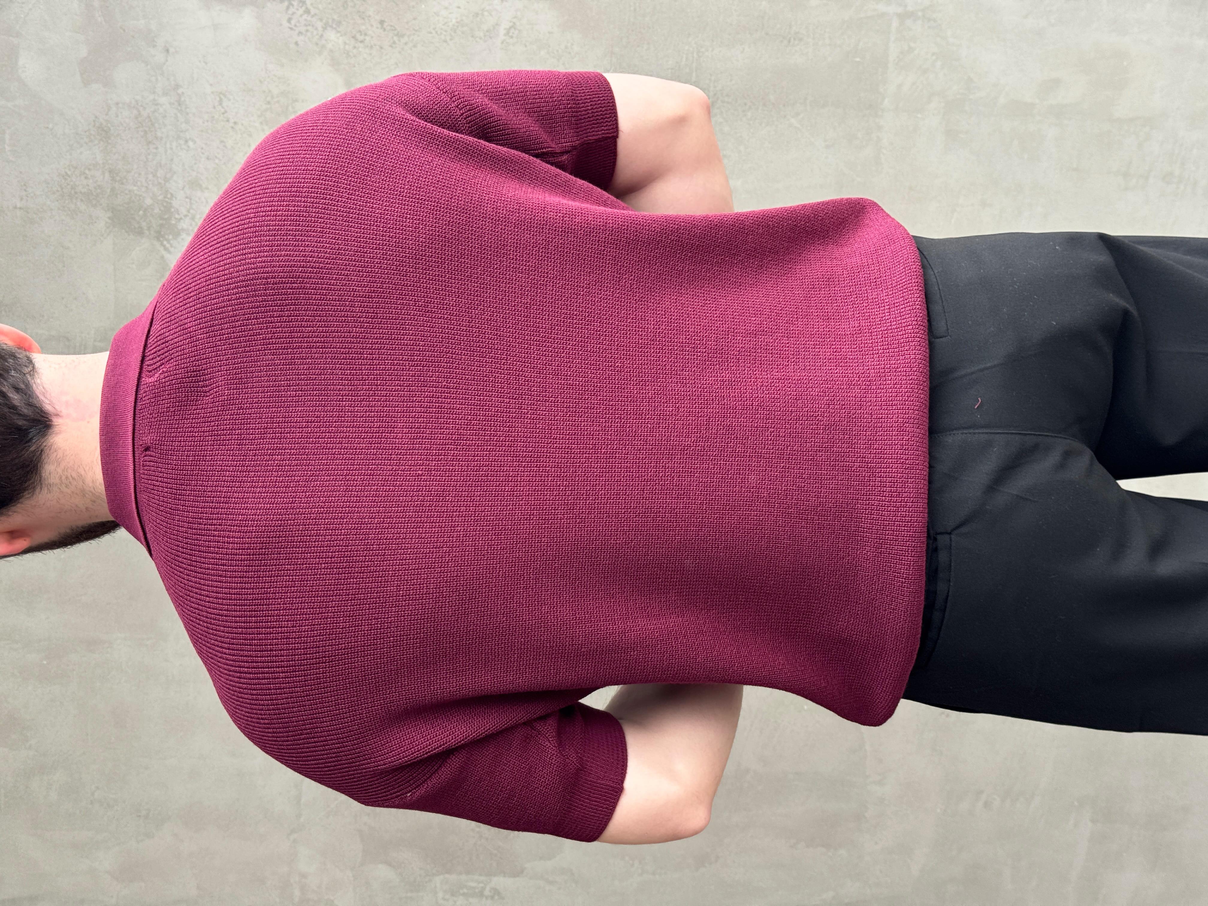 Erkek Yüksek Kalite Oversize Kalıp Fermuar Detaylı Polo Yaka Triko T-Shirt-Bordo(E1610)