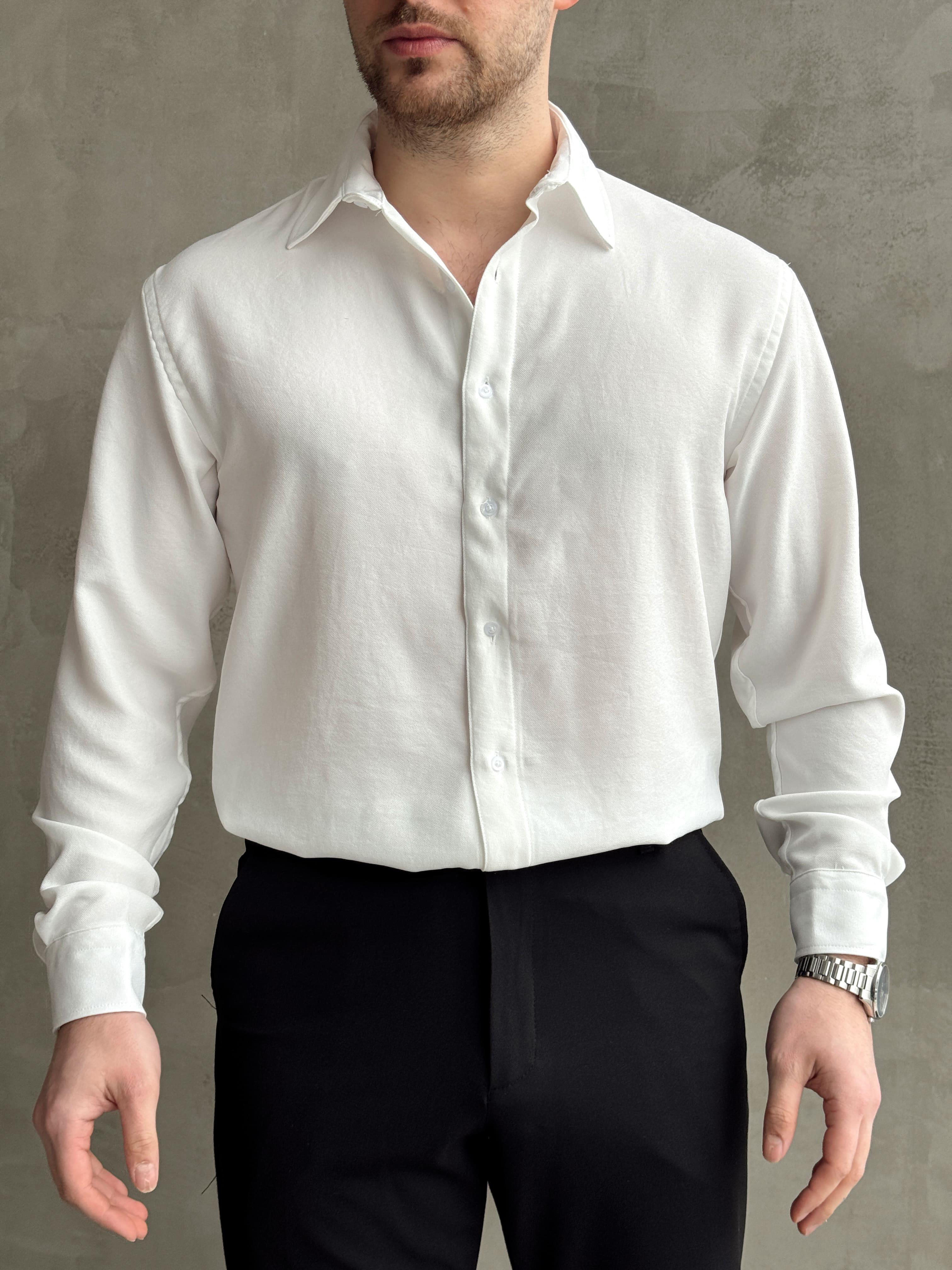 Erkek Yüksek Kalite Oversize Kalıp Ütü İstemeyen Oversize Kalıp Gömlek-Beyaz(E1604)
