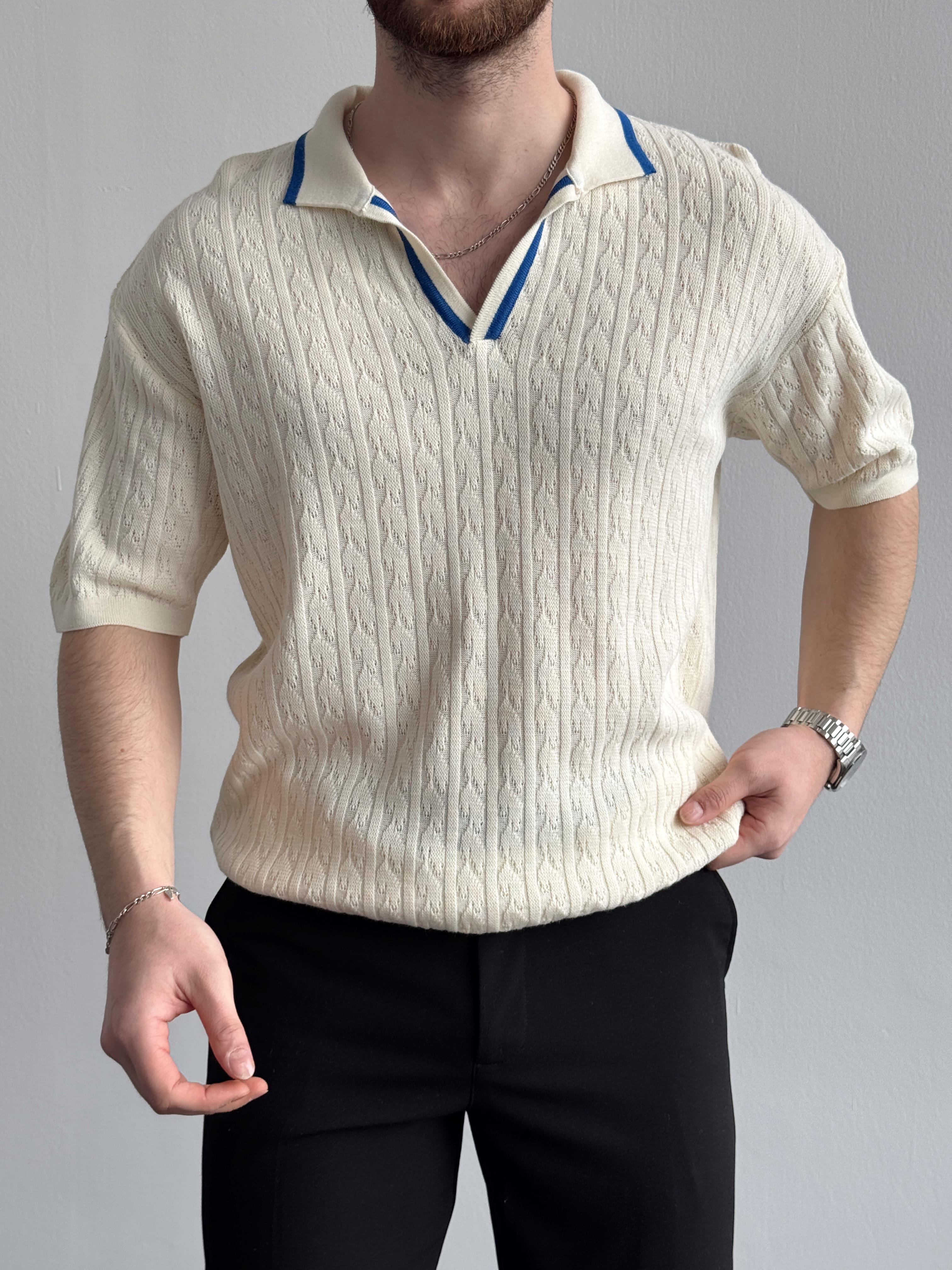 Erkek Yüksek Kalite Polo Yaka Triko T-Shirt-Beyaz(E1063)Ketench