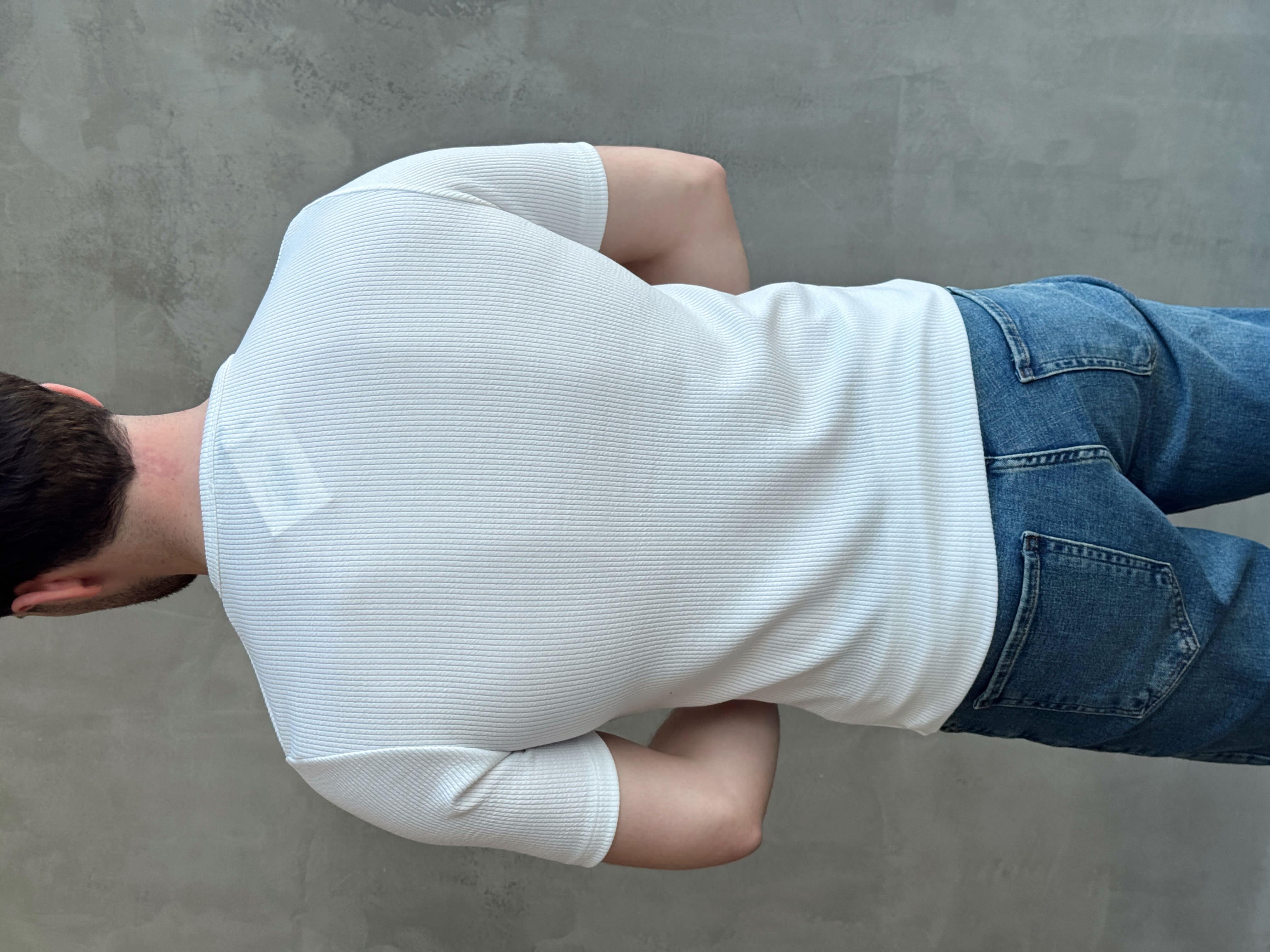 Erkek Yüksek Kalite Regular Fit Düğme Detaylı Bisiklet Yaka T-Shirt-Beyaz(E1659)