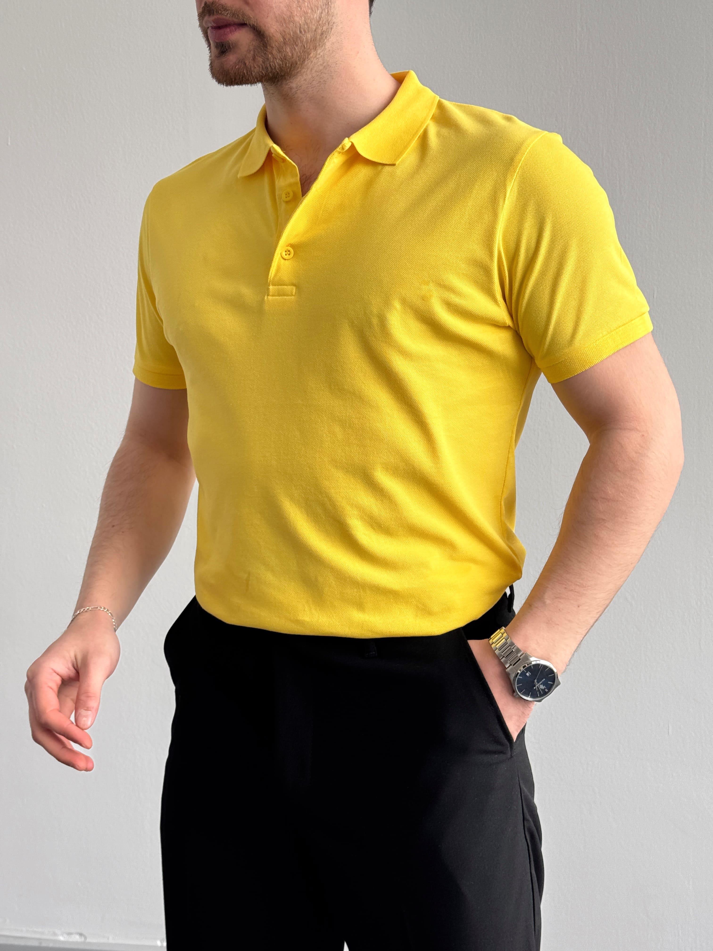 Erkek Yüksek Kalite Regular Kalıp Polo Yaka T-Shirt-Sarı(E1282)