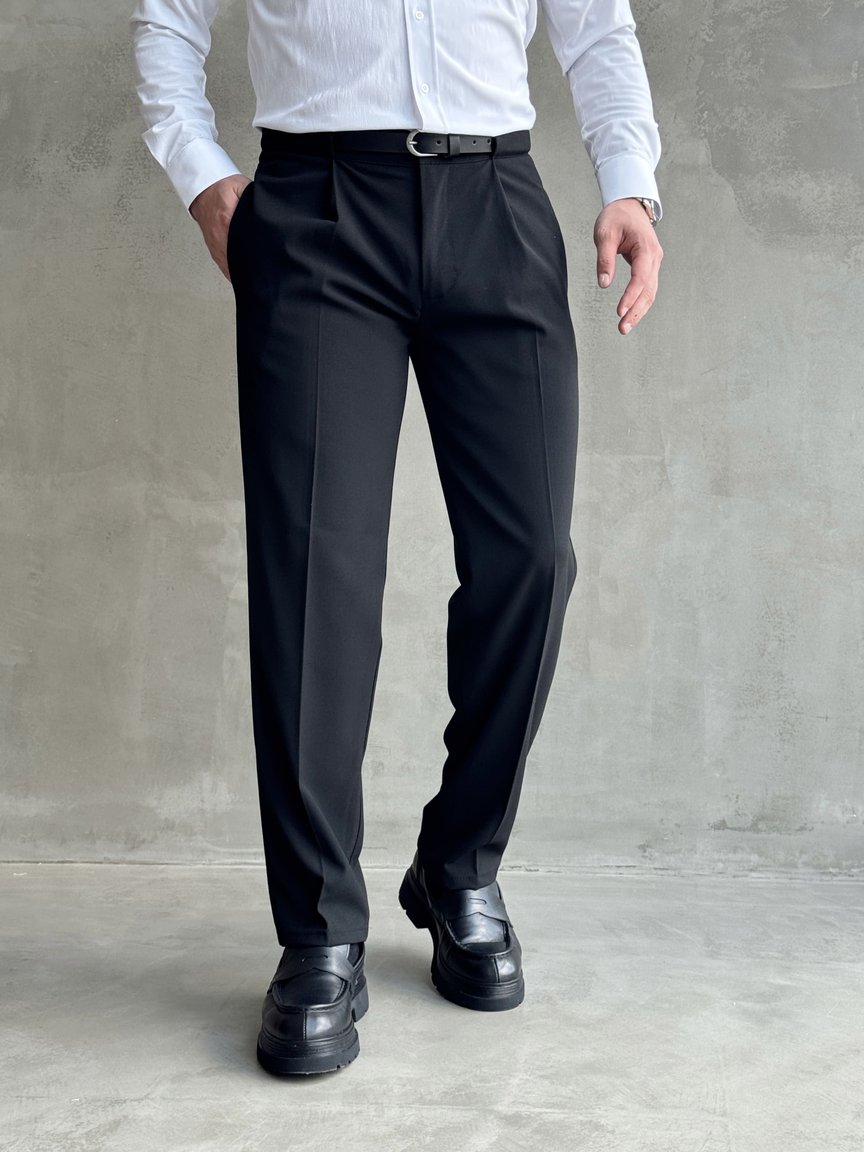 Erkek Zamansız Model Gizli Kemer Detay Baggy Kalıp Kumaş Pantolon-Siyah(E1771)Ketench