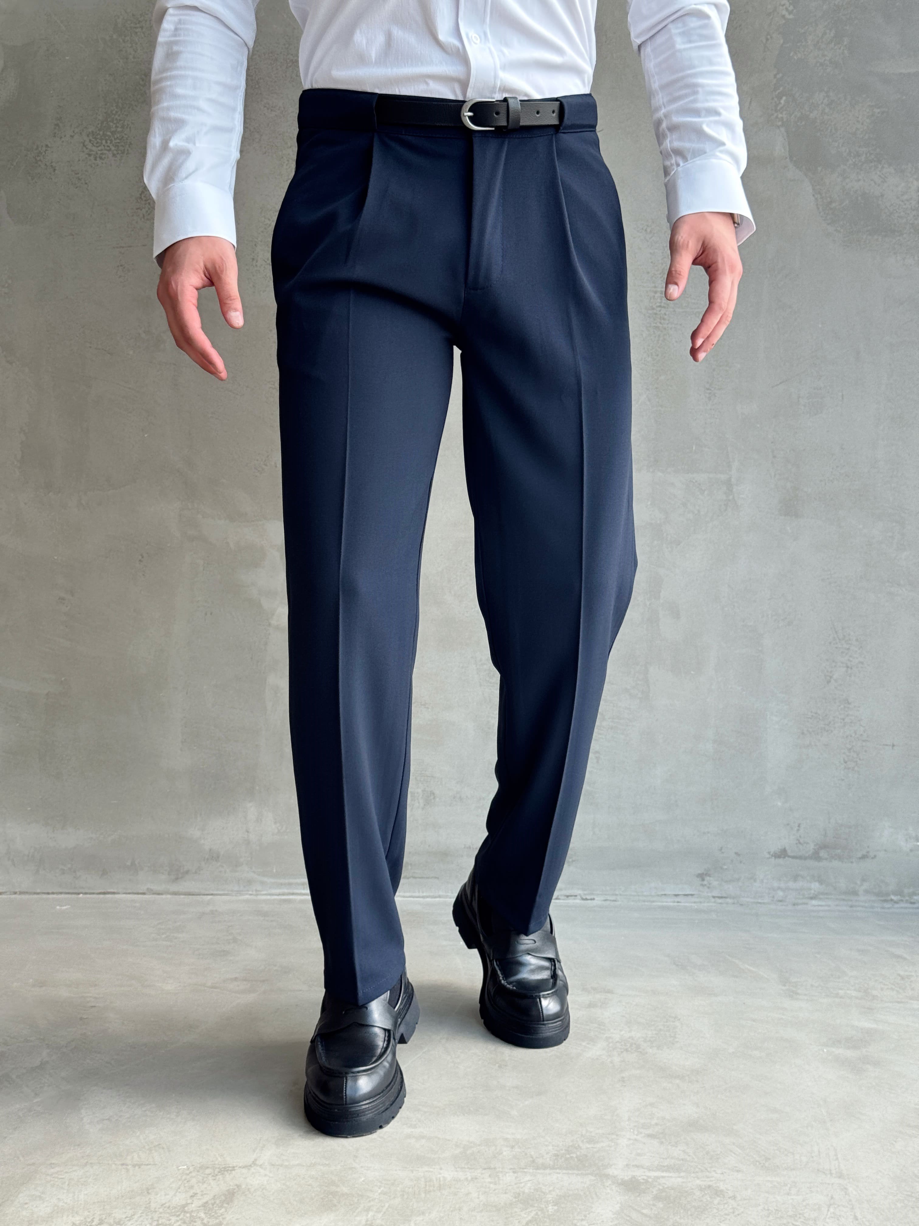 Erkek Zamansız Model Gizli Kemer Detay Baggy Kalıp Kumaş Pantolon-Lacivert(E1771)Ketench