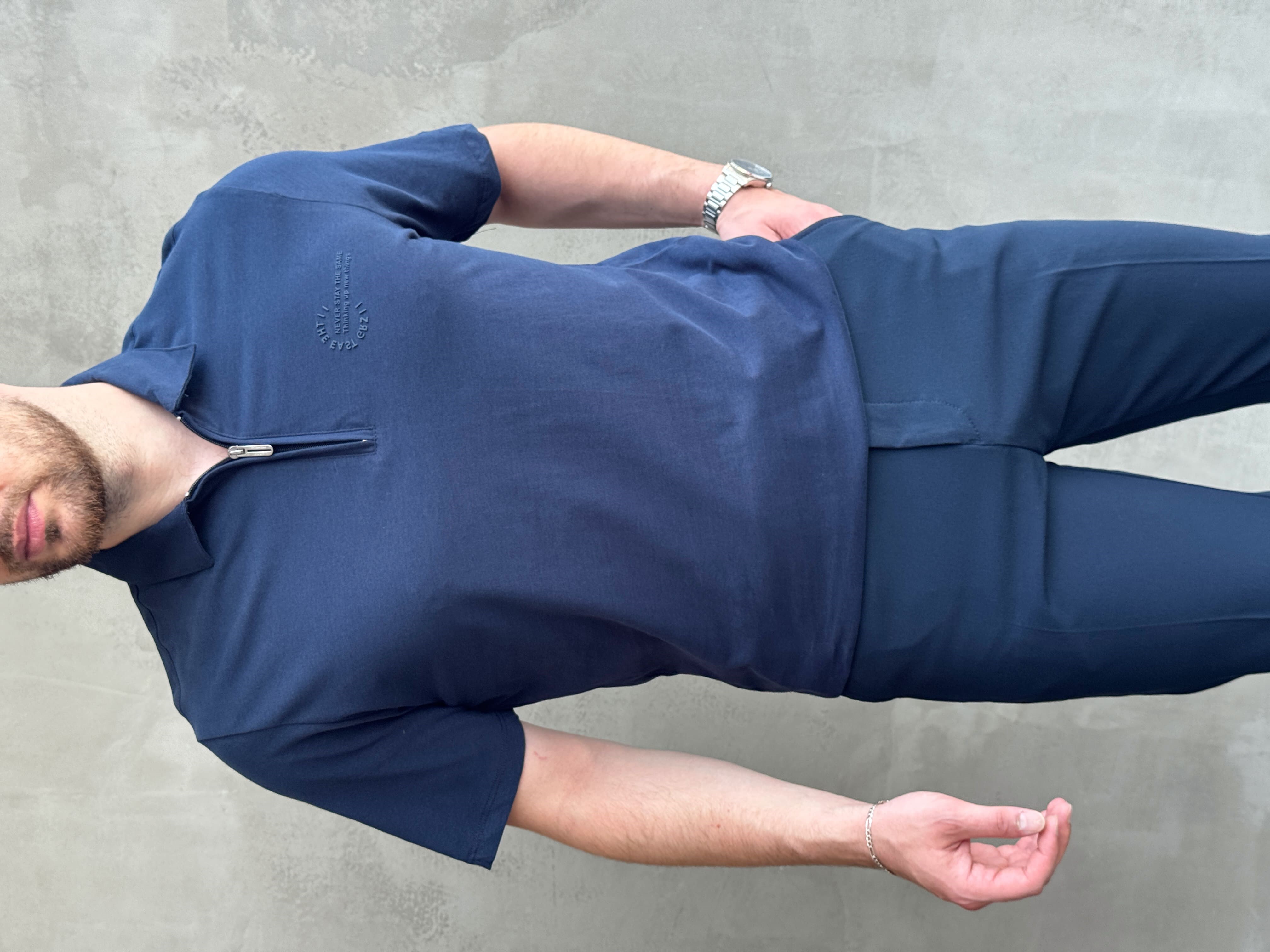 Erkek Zamansız Model Regular Kalıp Fermuar Detaylı T-Shirt-Lacivert(E1784)