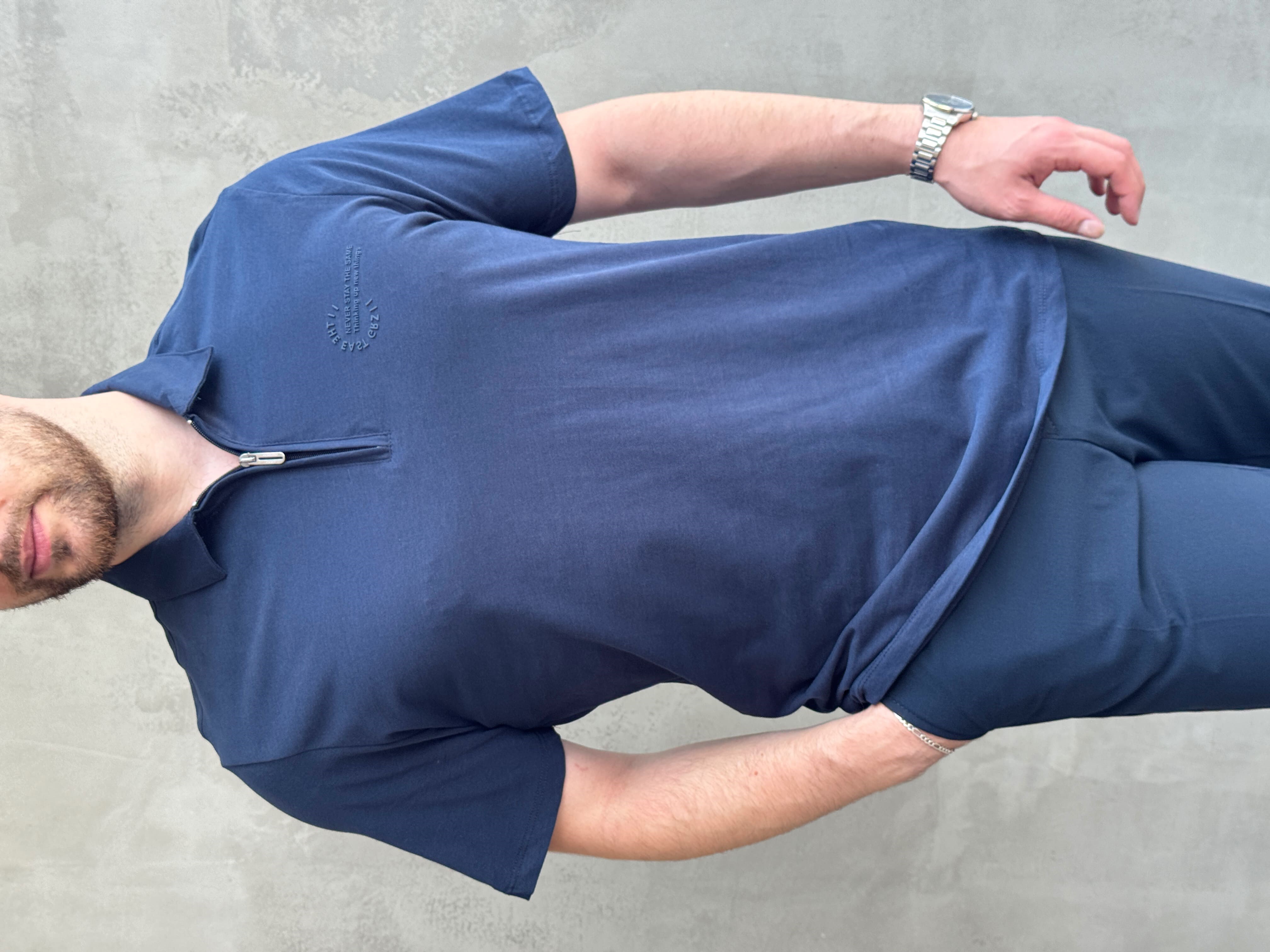 Erkek Zamansız Model Regular Kalıp Fermuar Detaylı T-Shirt-Lacivert(E1784)
