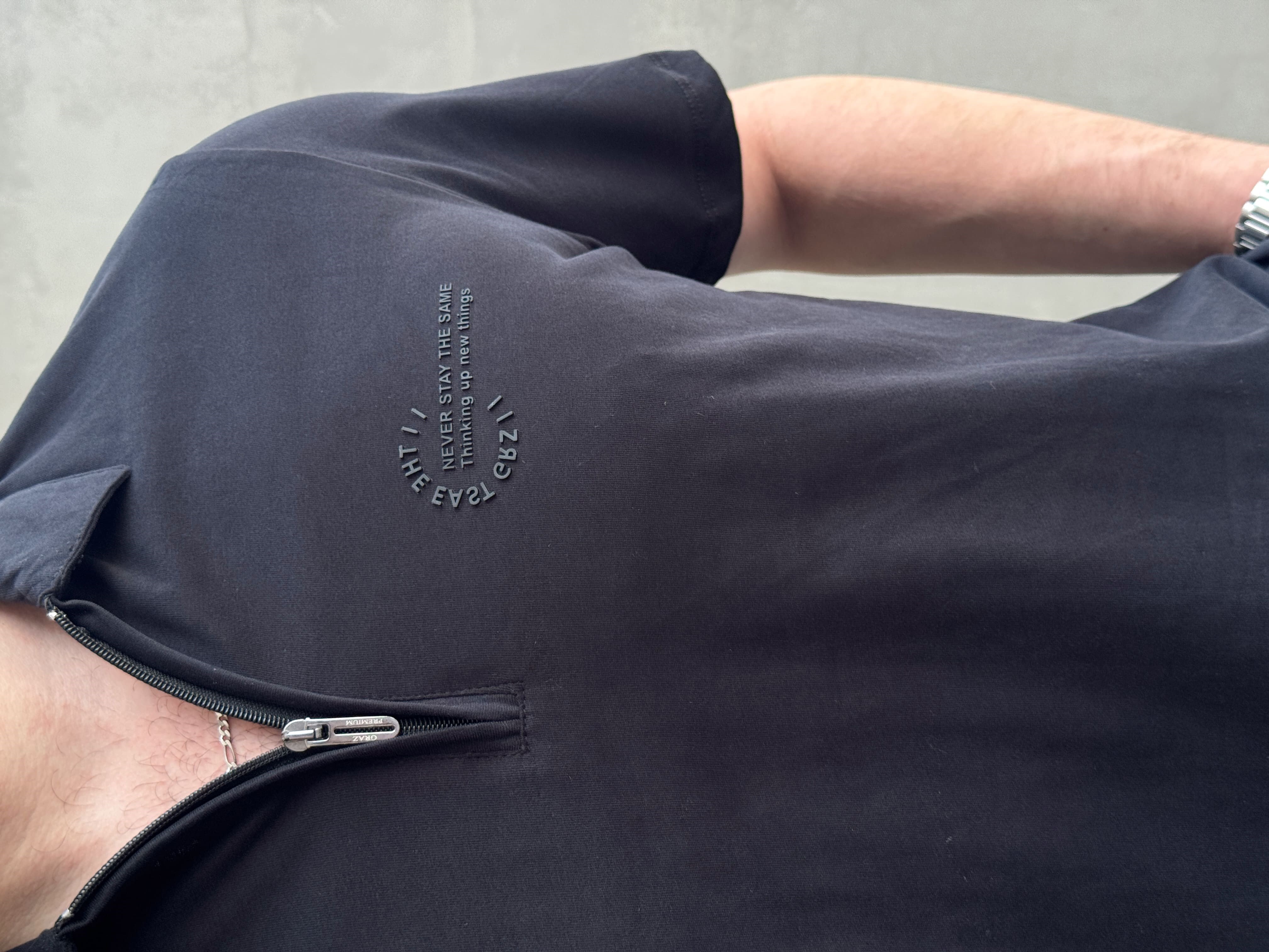 Erkek Zamansız Model Regular Kalıp Fermuar Detaylı T-Shirt-Siyah(E1784)
