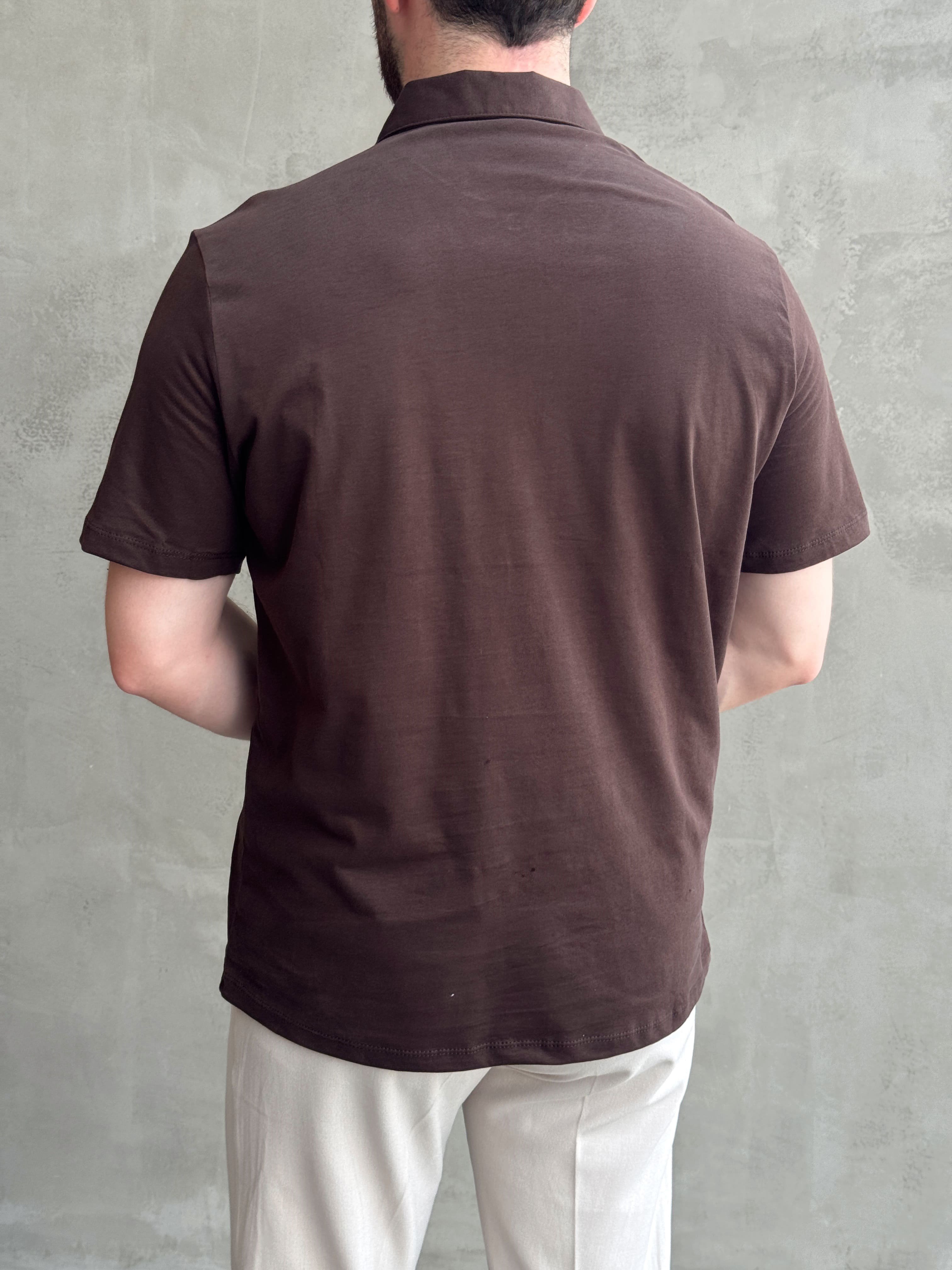 Erkek Zamansız Model Regular Kalıp Fermuar Detaylı T-Shirt-Kahverengi(E1784)