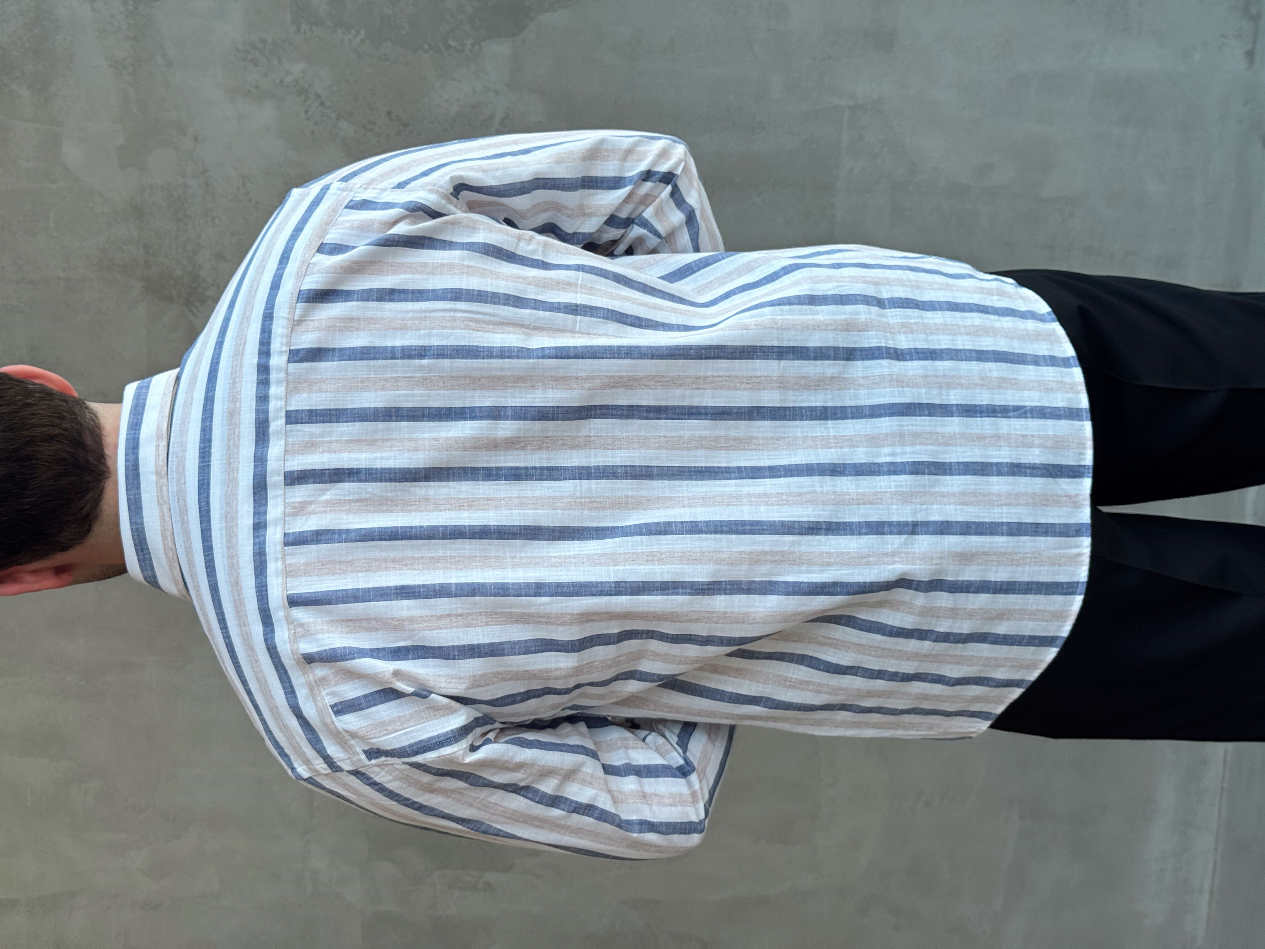 Erkek Zamansız Regular Fit Şerit Detaylı Keten Gömlek-Lacivert(E1756)