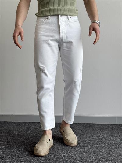 Erkek Boyfrend Rahat Regular Jeans-Beyaz(E1002) TD:404