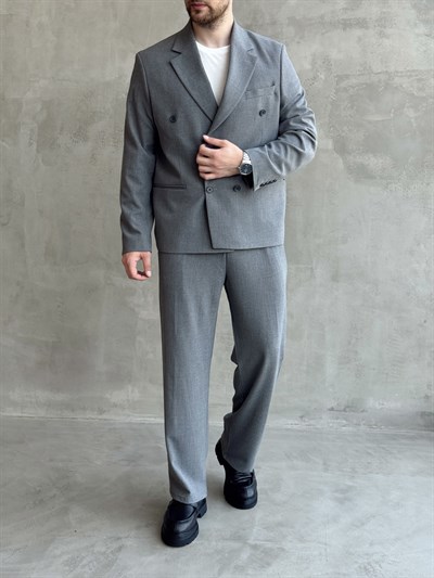 Erkek Business Collection Oversize Kalıp Kruvaze Model Takım Elbise-Antrasit(E1776)