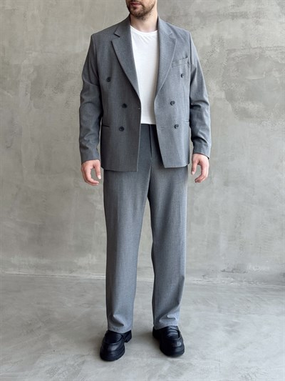 Erkek Business Collection Oversize Kalıp Kruvaze Model Takım Elbise-Antrasit(E1776)Ketench