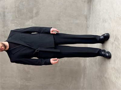 Erkek Business Collection Oversize Kalıp Kuşak Detaylı Kruvaze Model Takım Elbise-Siyah(E1896)