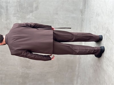 Erkek Business Collection Oversize Kalıp Kuşak Detaylı Kruvaze Model Takım Elbise-Kahverengi(E1896)