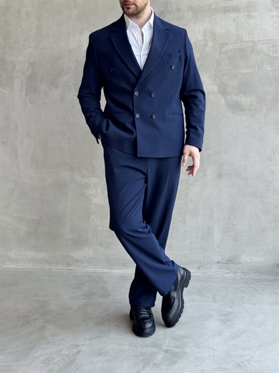 Erkek Business Collection Oversize Kalıp Kruvaze Model Takım Elbise-Lacivert(E1776)
