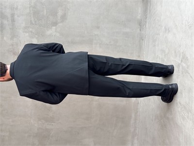 Erkek Business Collection Oversize Kalıp Kuşak Detaylı Kruvaze Model Takım Elbise-Siyah(E1896)