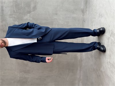 Erkek Business Collection Oversize Kalıp Kuşak Detaylı Kruvaze Model Takım Elbise-Lacivert(E1896)