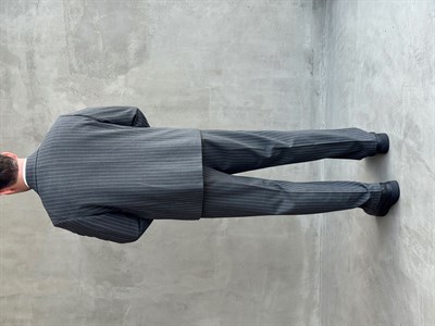 Erkek Business Collection Oversize Kalıp Kruvaze Model Çizgili Takım Elbise-Füme(E1787)