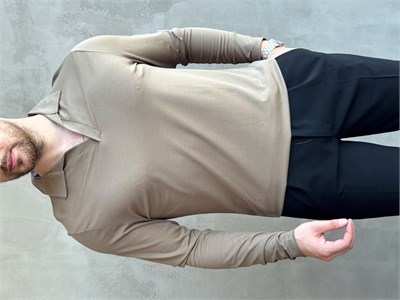 Erkek Business Collection Regular Fit Örme Kumaş Polo Yaka İnce Kazak-Haki(E1814)
