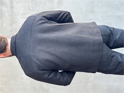 Erkek Business Collection Regular Fit Vintage Düğme Detaylı Süet Deri Ceket-Siyah(E1815)