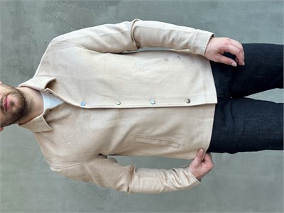 Erkek Business Collection Regular Fit Vintage Düğme Detaylı Süet Deri Ceket-Bej(E1815)