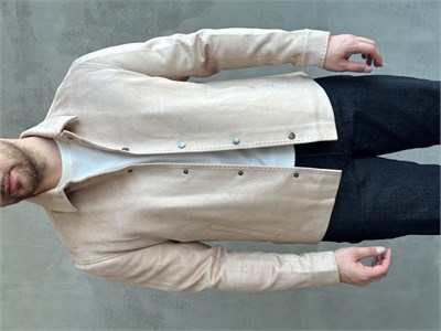 Erkek Business Collection Regular Fit Vintage Düğme Detaylı Süet Deri Ceket-Bej(E1815)