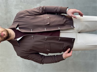 Erkek Business Collection Regular Fit Cep Detay Çift Taraflı Dokuma Ceket-Kahverengi/Bej(E1813)