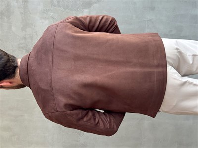 Erkek Business Collection Regular Fit Vintage Düğme Detaylı Süet Deri Ceket-Kahverengi(E1815)