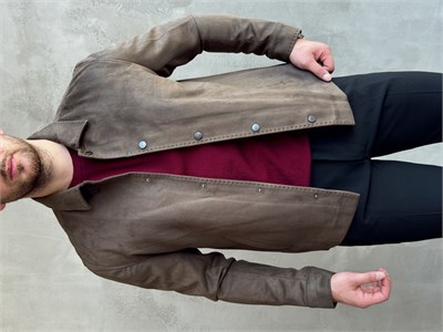 Erkek Business Collection Regular Fit Vintage Düğme Detaylı Süet Deri Ceket-Haki(E1815)