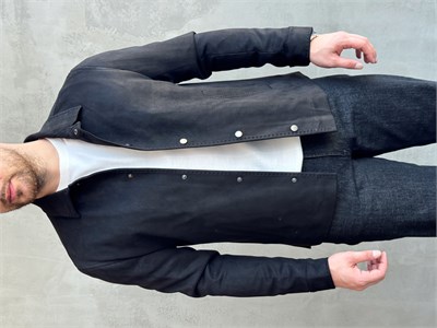 Erkek Business Collection Regular Fit Vintage Düğme Detaylı Süet Deri Ceket-Siyah(E1815)