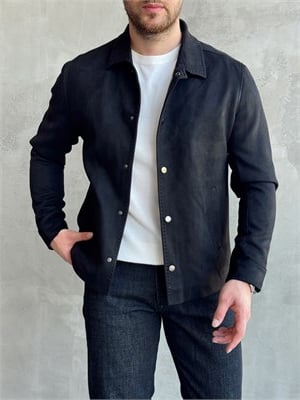 Erkek Business Collection Regular Fit Vintage Düğme Detaylı Süet Deri Ceket-Siyah(E1815)